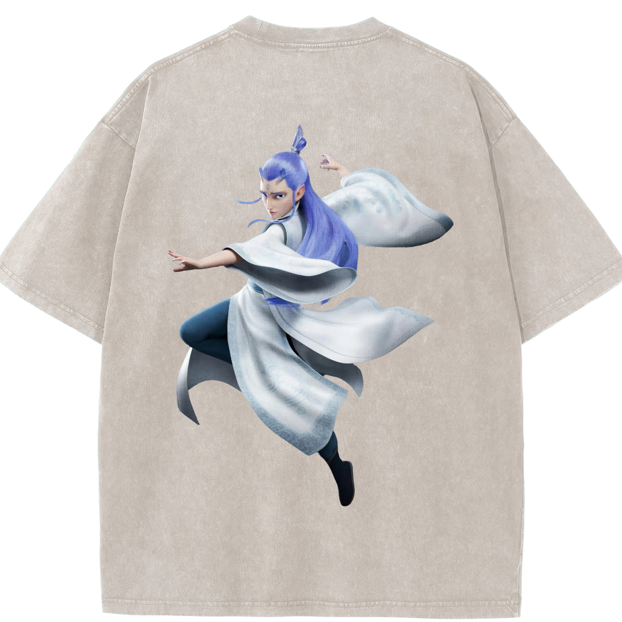 （画像用） Ne Zha 2 ナタ 魔童の大暴れ 綿100% ヴィンテージ風 半袖Tシャツ（背面プリント）