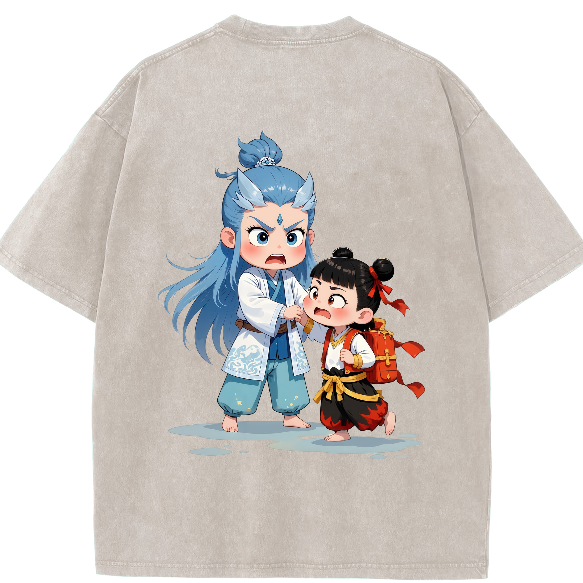 （画像用） Ne Zha 2 ナタ 魔童の大暴れ 綿100% ヴィンテージ風 半袖Tシャツ（背面プリント）
