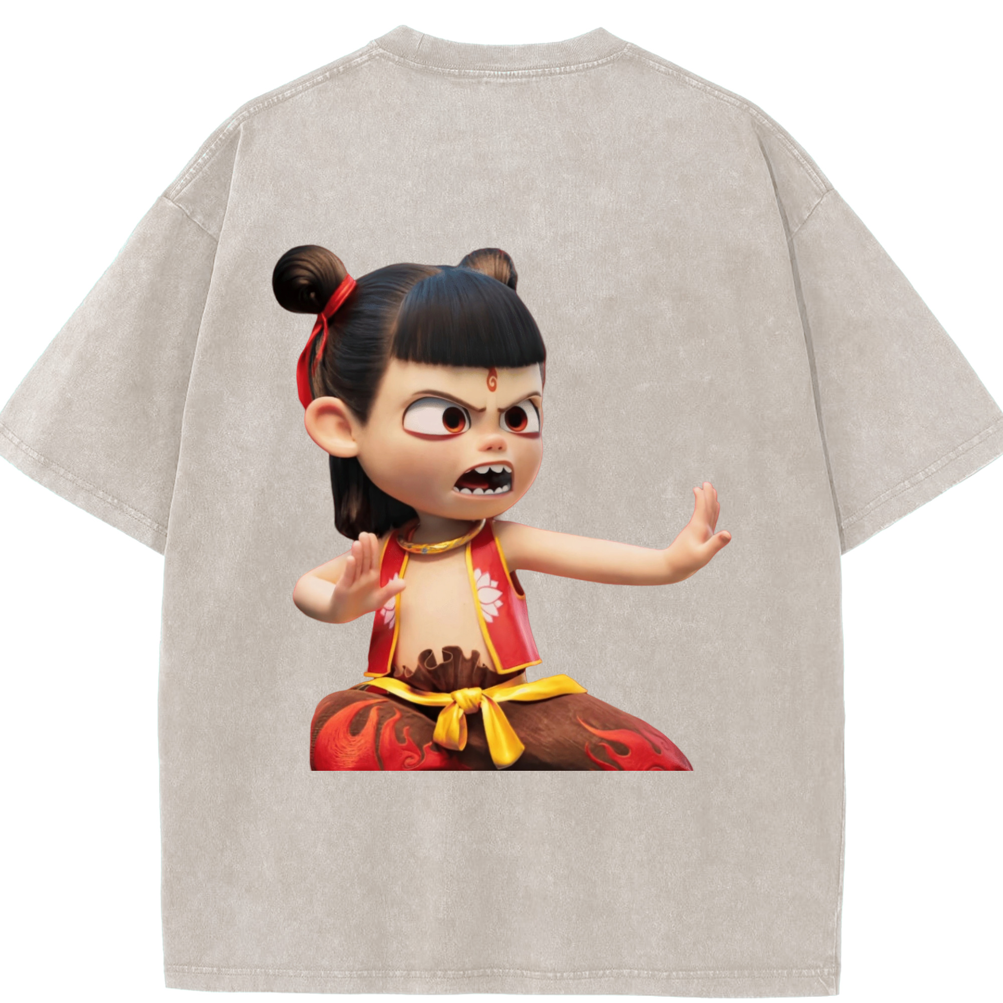 （画像用） Ne Zha 2 ナタ 魔童の大暴れ 綿100% ヴィンテージ風 半袖Tシャツ（背面プリント）