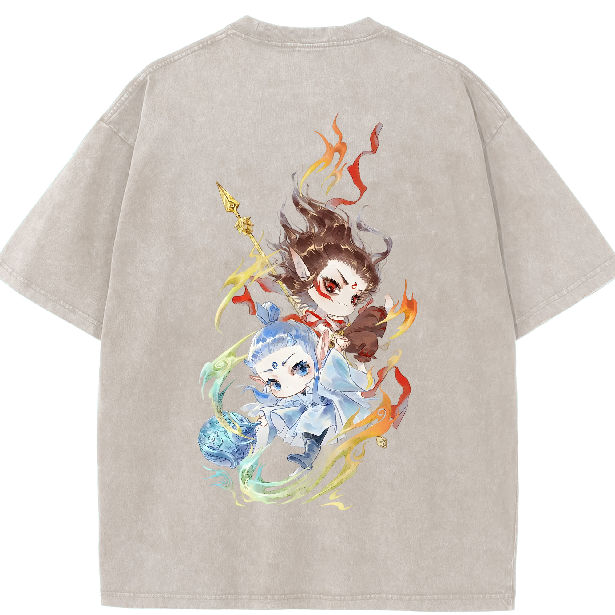 （画像用） Ne Zha 2 ナタ 魔童の大暴れ 綿100% ヴィンテージ風 半袖Tシャツ（背面プリント）