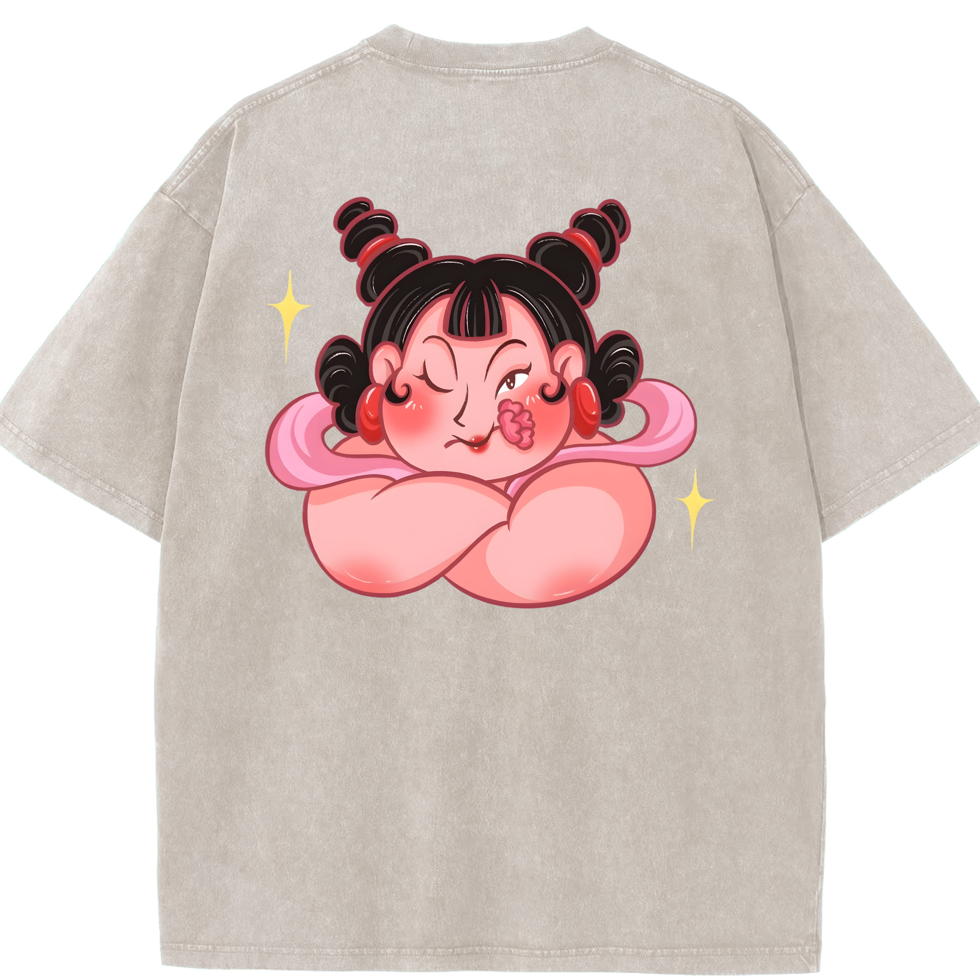 （画像用） Ne Zha 2 ナタ 魔童の大暴れ 綿100% ヴィンテージ風 半袖Tシャツ（背面プリント）