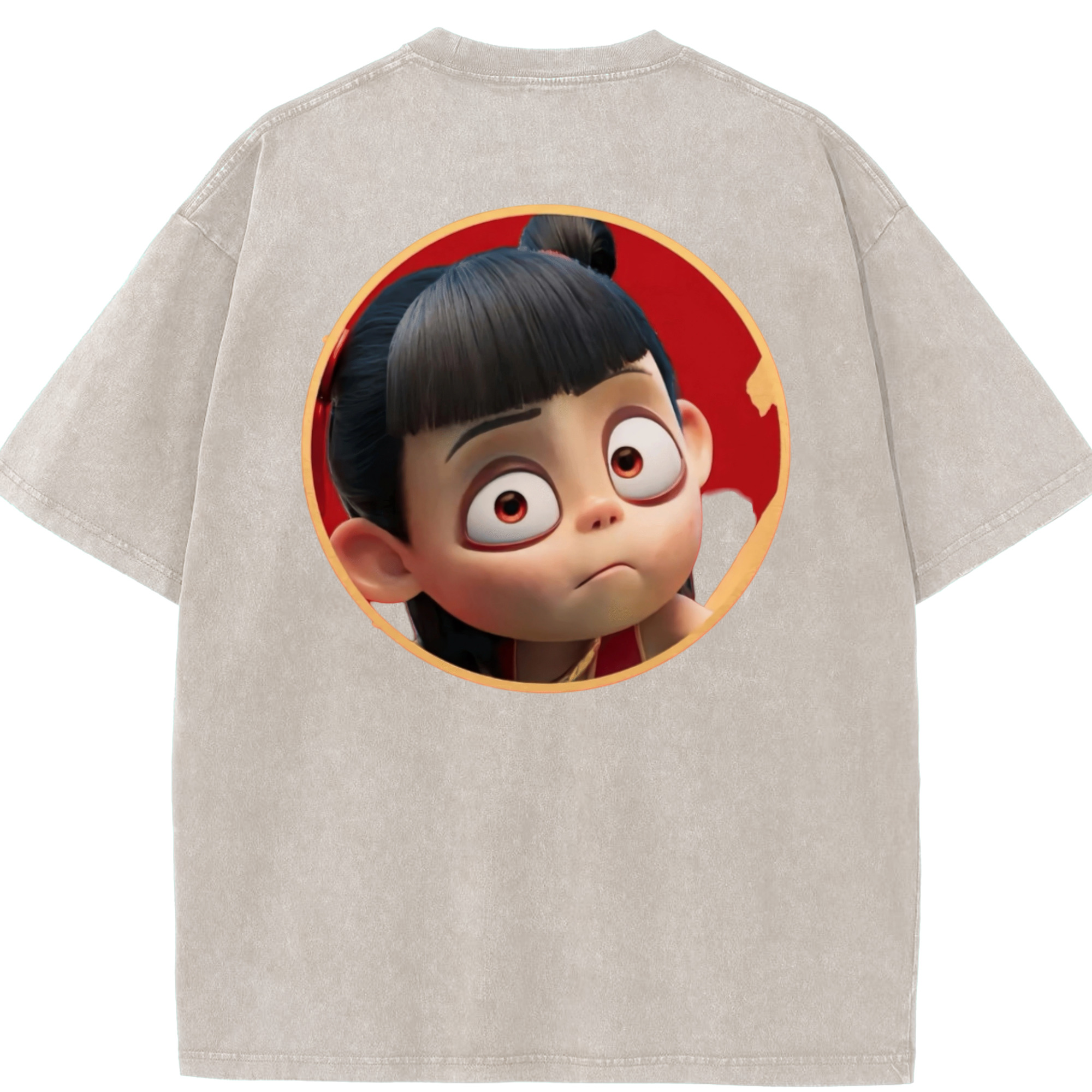 （画像用） Ne Zha 2 ナタ 魔童の大暴れ 綿100% ヴィンテージ風 半袖Tシャツ（背面プリント）