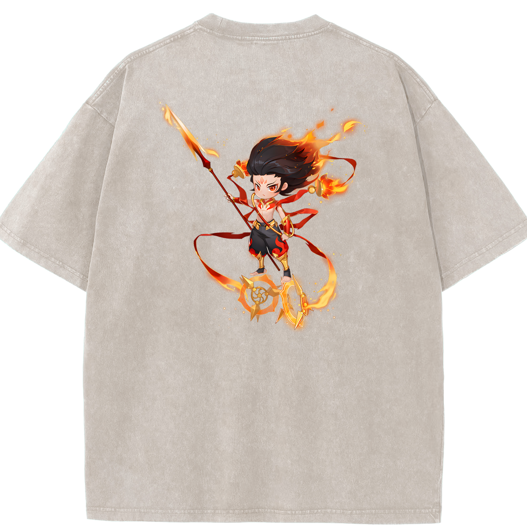 （画像用） Ne Zha 2 ナタ 魔童の大暴れ 綿100% ヴィンテージ風 半袖Tシャツ（背面プリント）