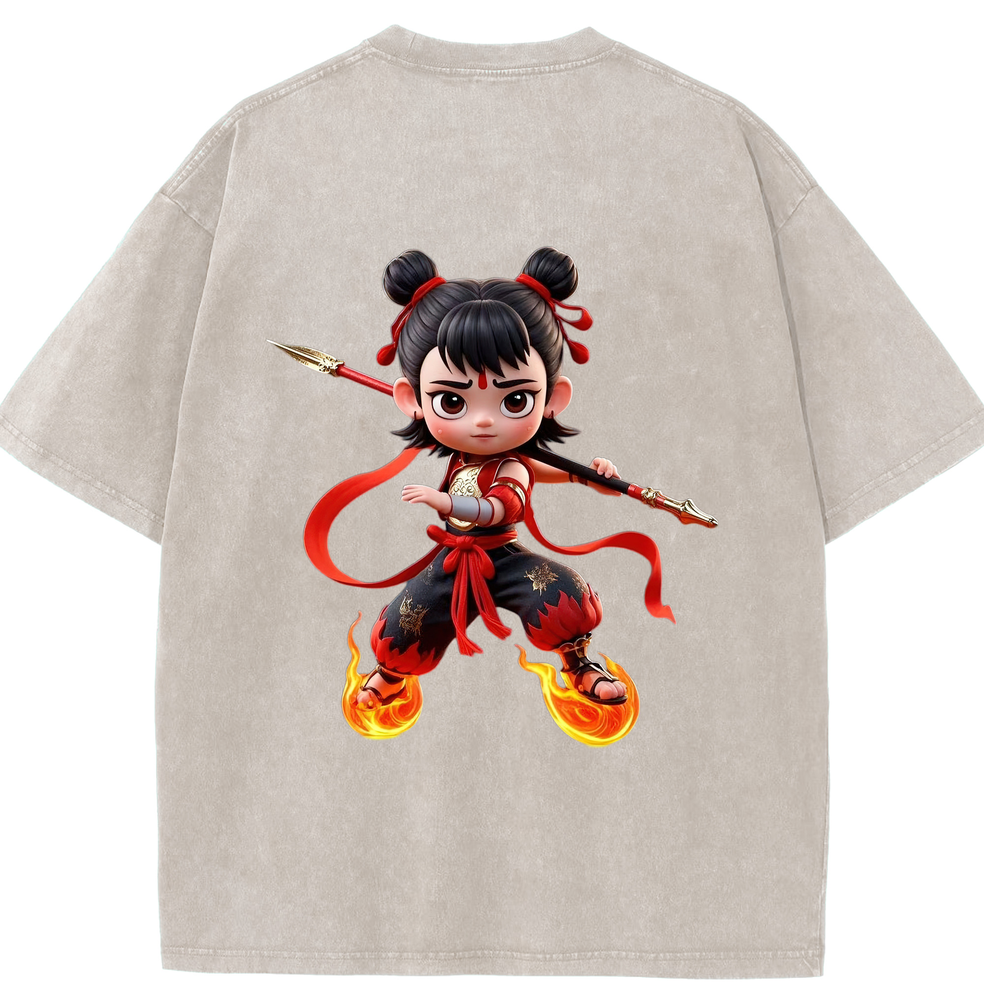 （画像用） Ne Zha 2 ナタ 魔童の大暴れ 綿100% ヴィンテージ風 半袖Tシャツ（背面プリント）