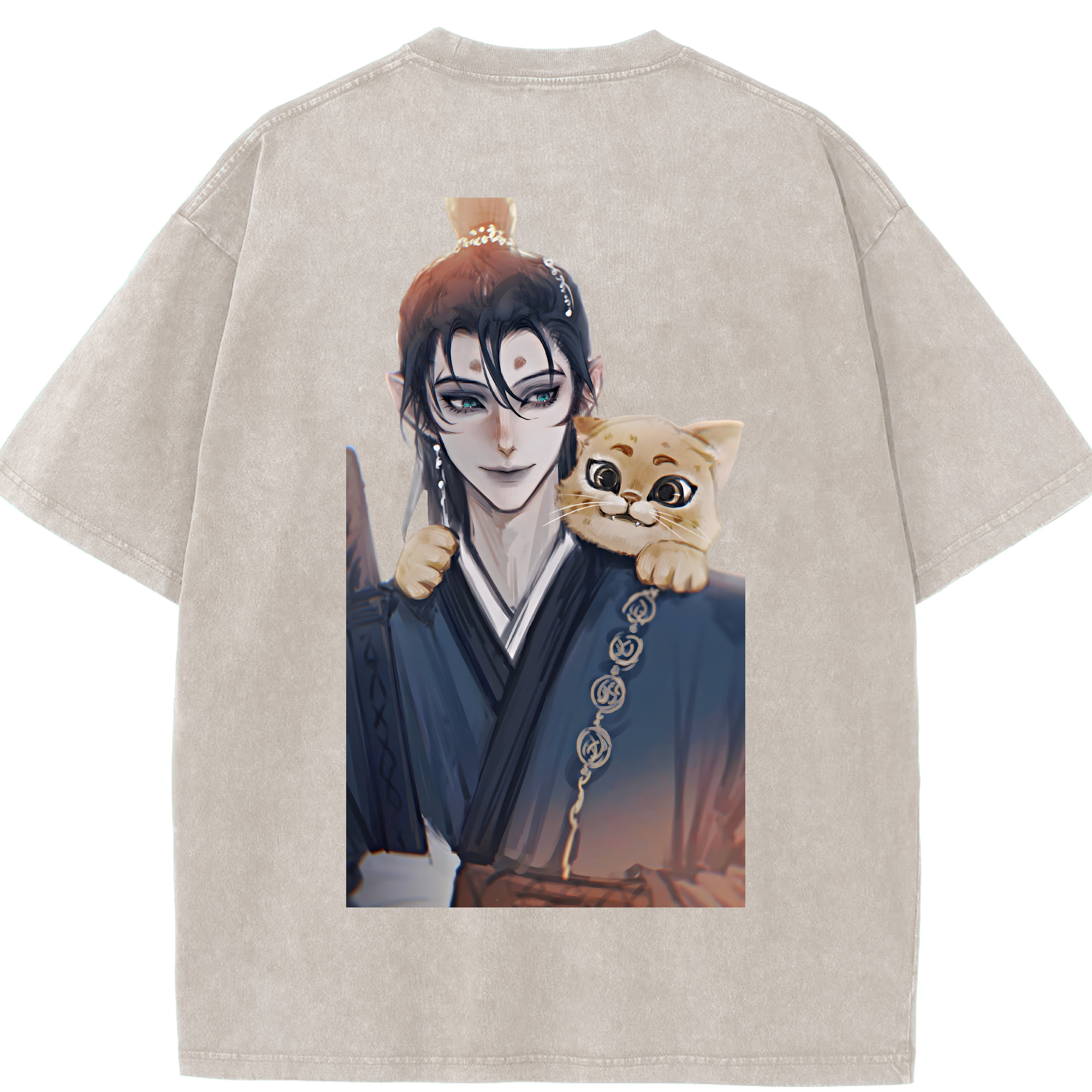 （画像用） Ne Zha 2 ナタ 魔童の大暴れ 綿100% ヴィンテージ風 半袖Tシャツ（背面プリント）