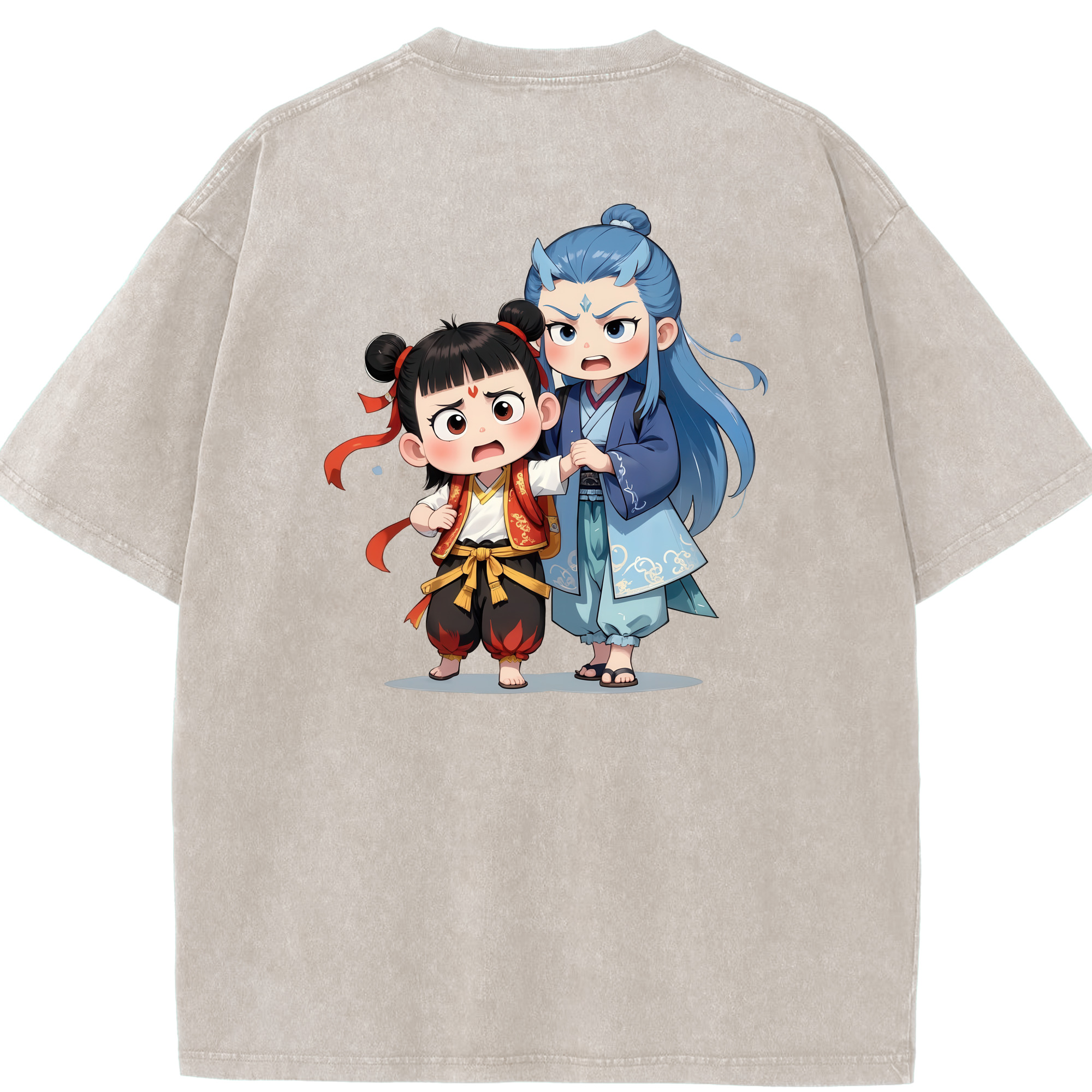 （画像用） Ne Zha 2 ナタ 魔童の大暴れ 綿100% ヴィンテージ風 半袖Tシャツ（背面プリント）