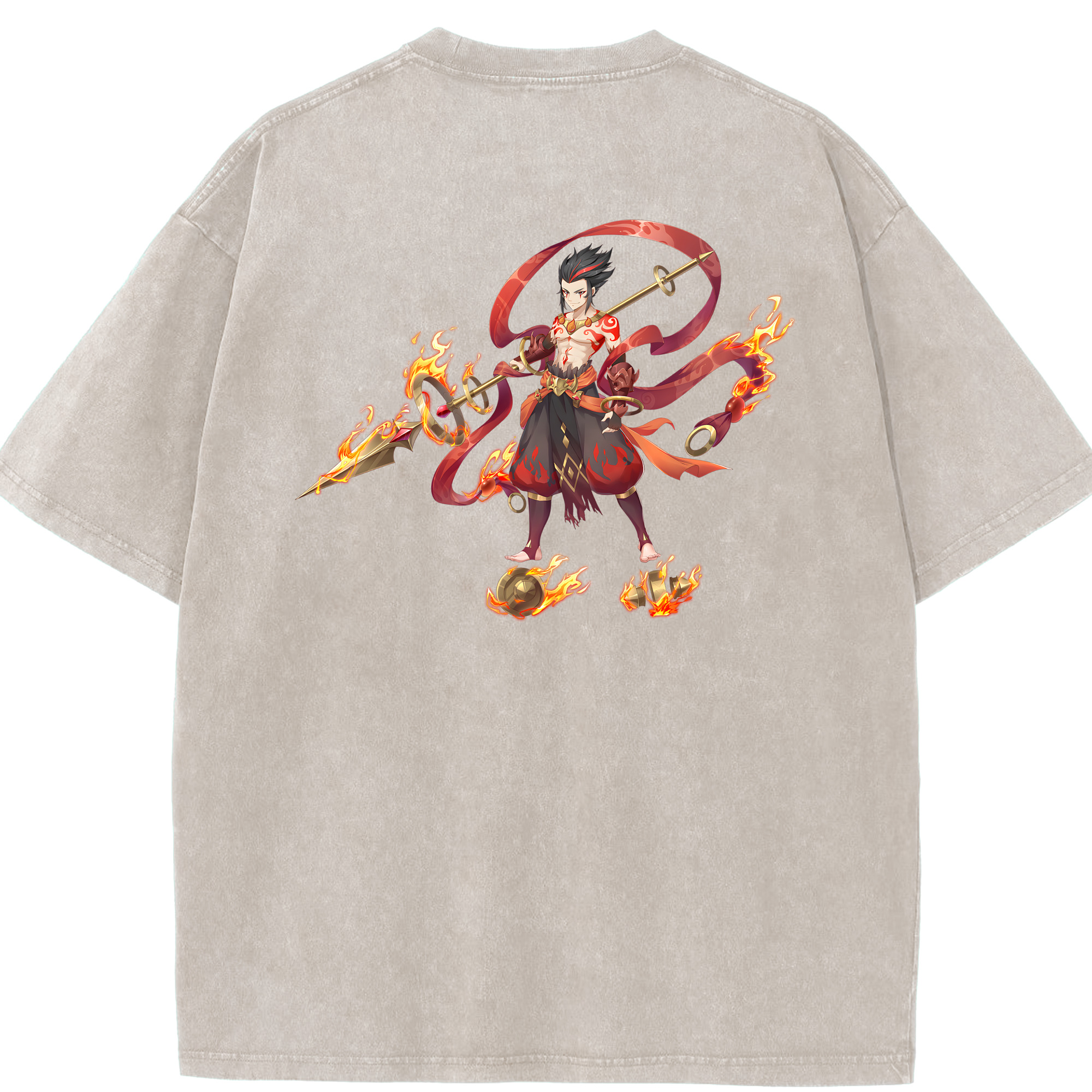 （画像用） Ne Zha 2 ナタ 魔童の大暴れ 綿100% ヴィンテージ風 半袖Tシャツ（背面プリント）
