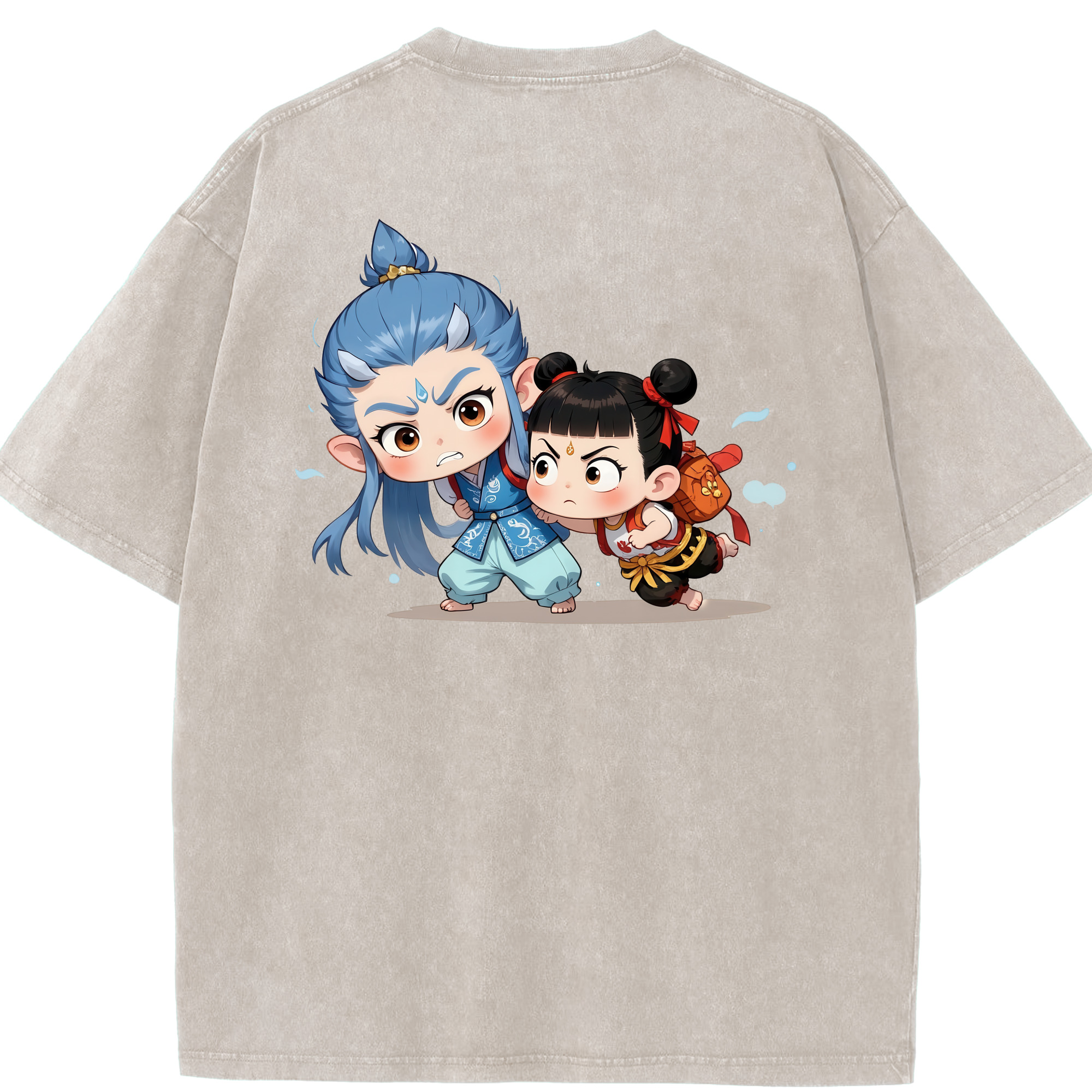 （画像用） Ne Zha 2 ナタ 魔童の大暴れ 綿100% ヴィンテージ風 半袖Tシャツ（背面プリント）