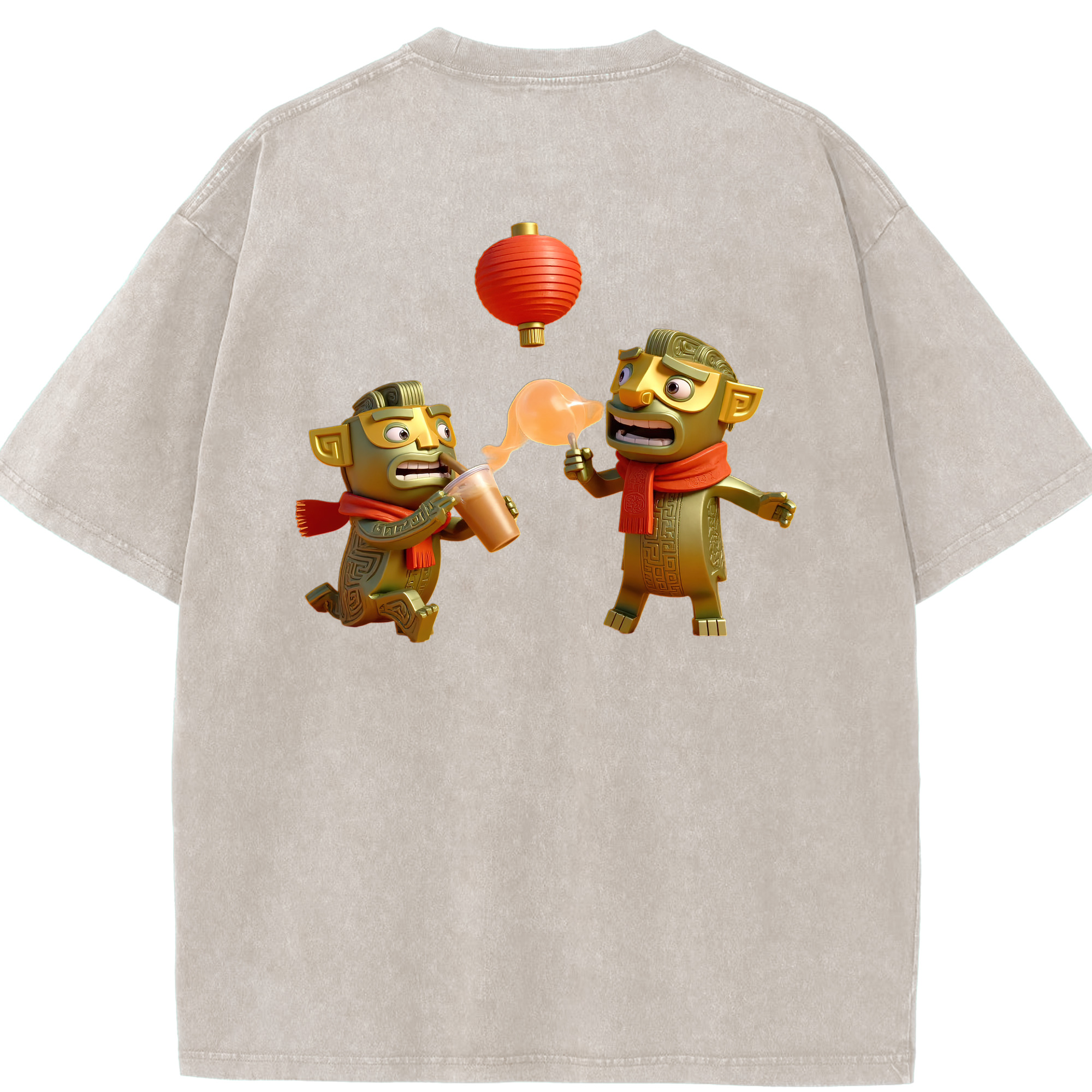 （画像用） Ne Zha 2 ナタ 魔童の大暴れ 綿100% ヴィンテージ風 半袖Tシャツ（背面プリント）