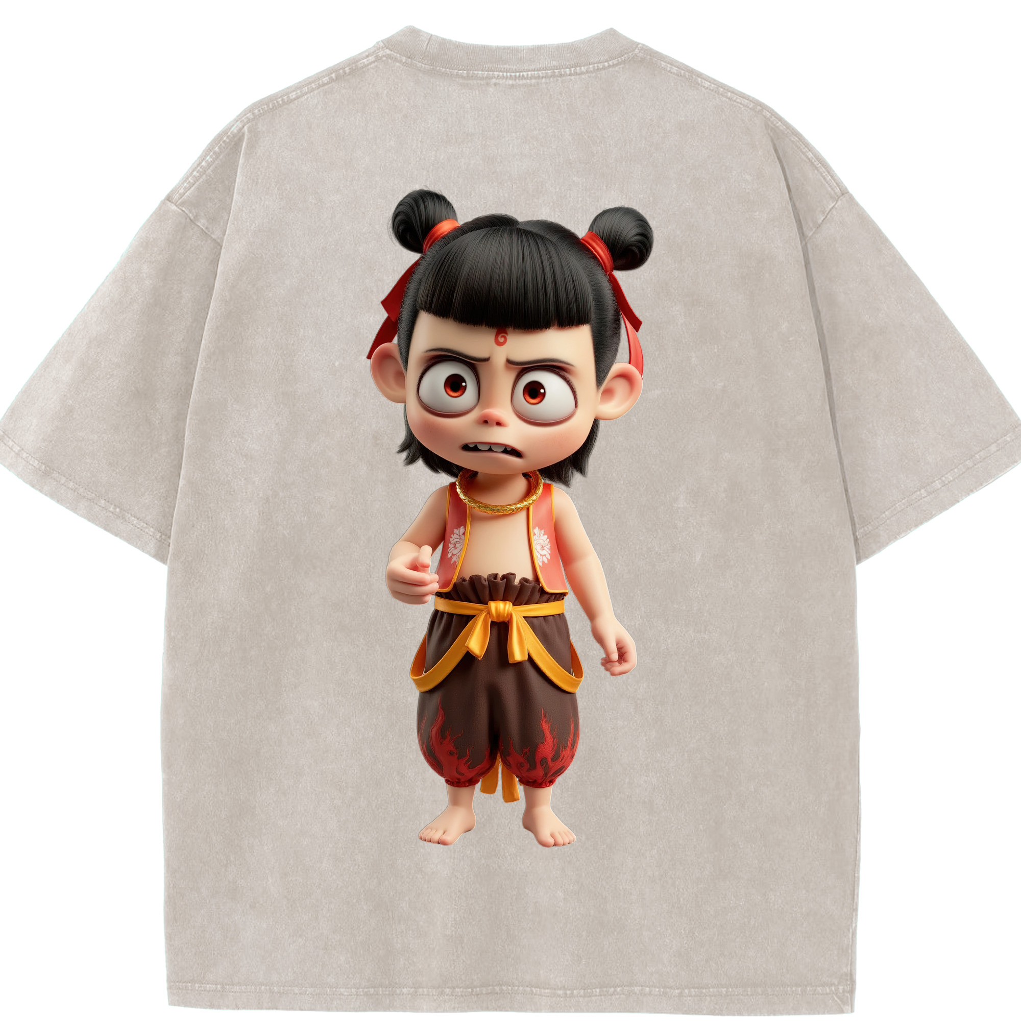 （画像用） Ne Zha 2 ナタ 魔童の大暴れ 綿100% ヴィンテージ風 半袖Tシャツ（背面プリント）