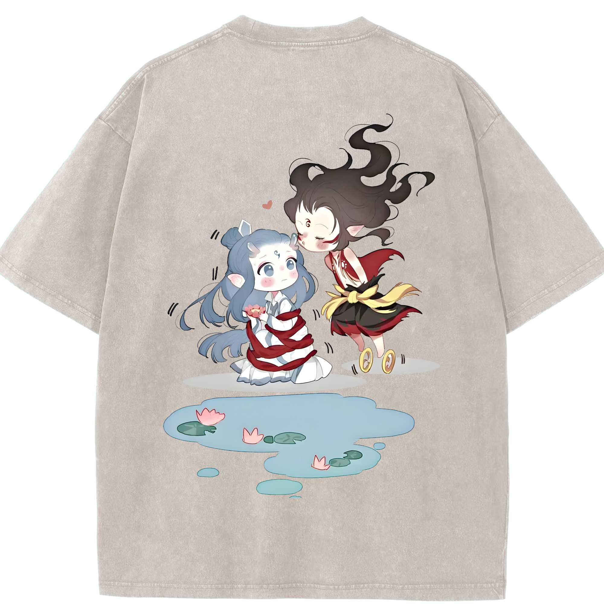 （画像用） Ne Zha 2 ナタ 魔童の大暴れ 綿100% ヴィンテージ風 半袖Tシャツ（背面プリント）