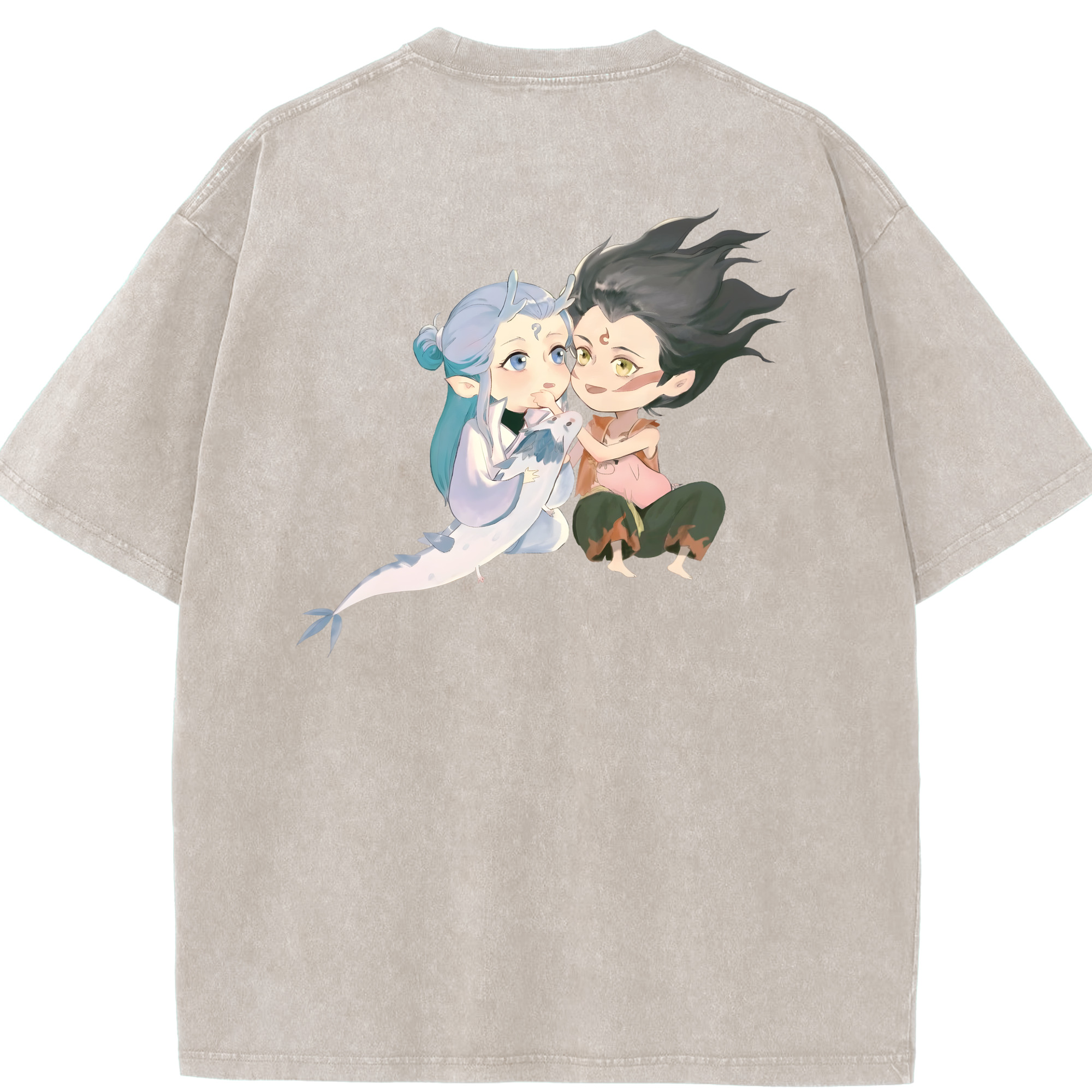 （画像用） Ne Zha 2 ナタ 魔童の大暴れ 綿100% ヴィンテージ風 半袖Tシャツ（背面プリント）