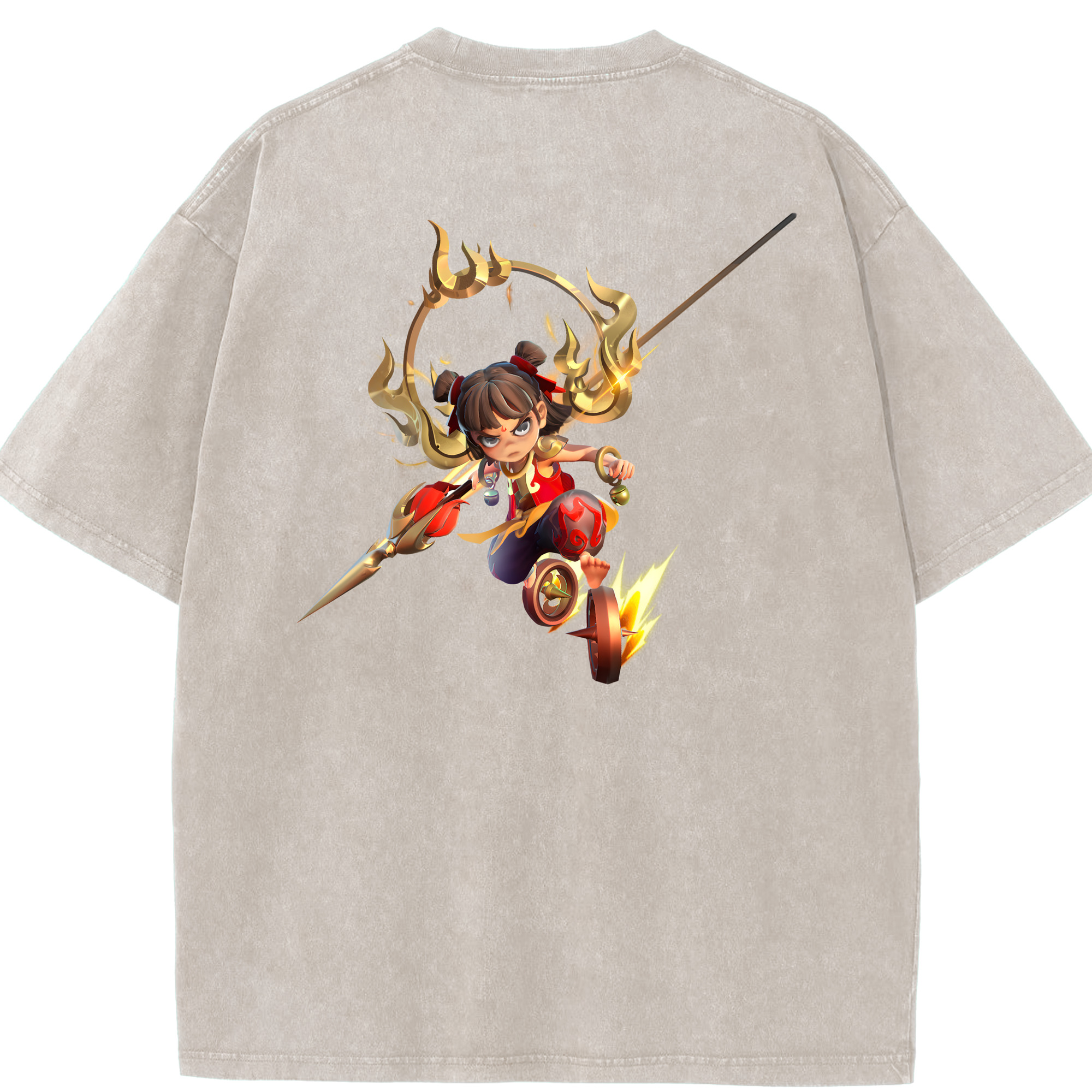 （画像用） Ne Zha 2 ナタ 魔童の大暴れ 綿100% ヴィンテージ風 半袖Tシャツ（背面プリント）