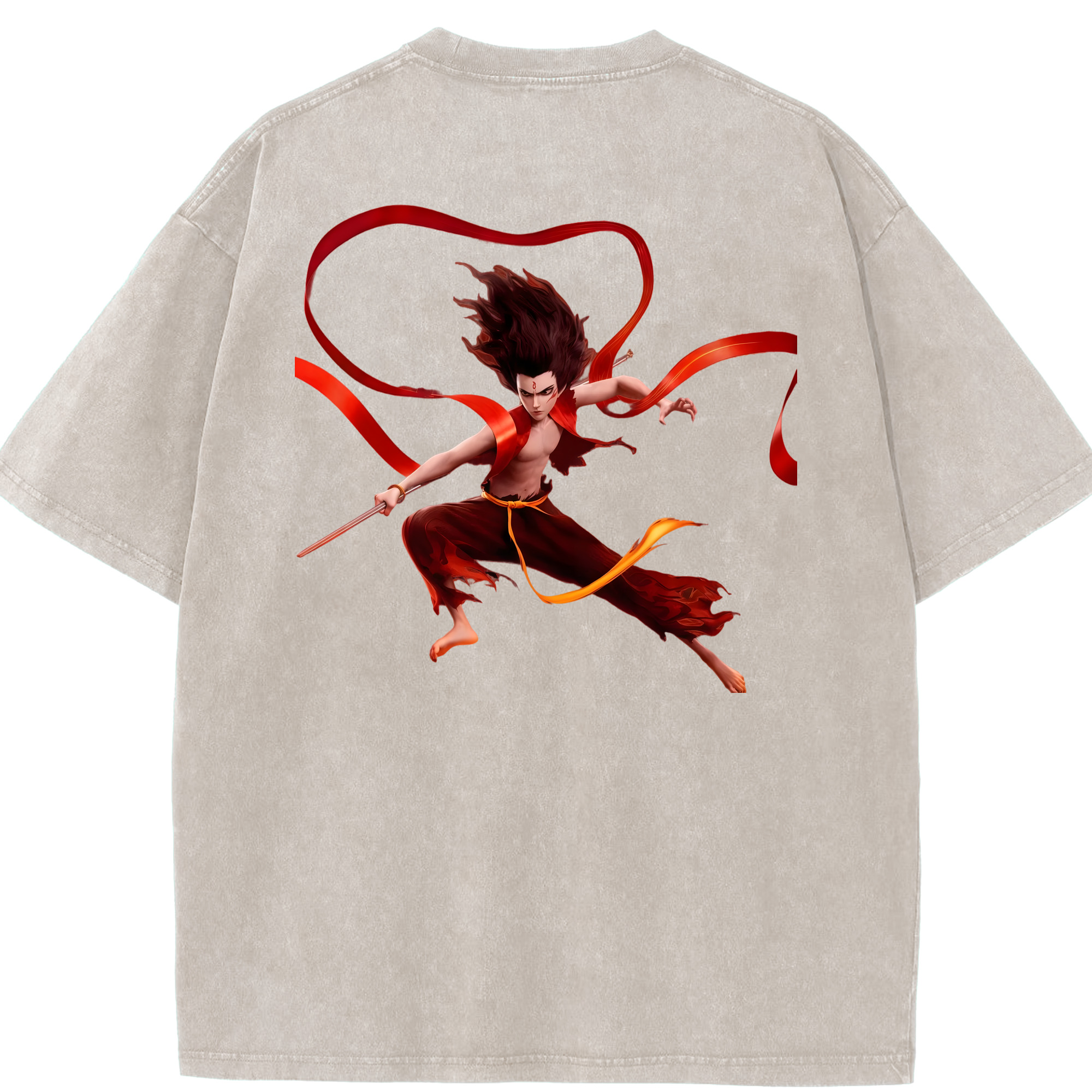（画像用） Ne Zha 2 ナタ 魔童の大暴れ 綿100% ヴィンテージ風 半袖Tシャツ（背面プリント）
