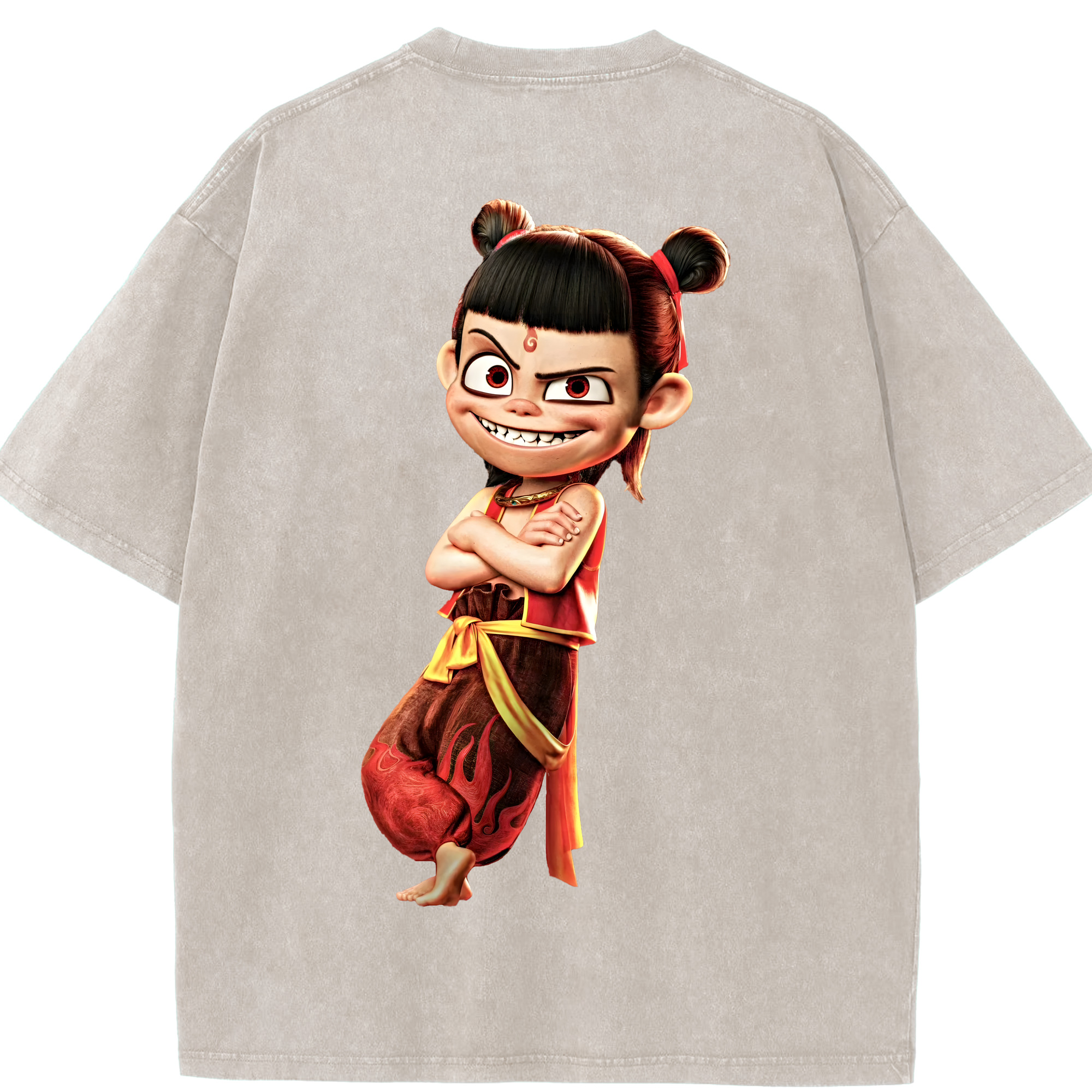 （画像用） Ne Zha 2 ナタ 魔童の大暴れ 綿100% ヴィンテージ風 半袖Tシャツ（背面プリント）