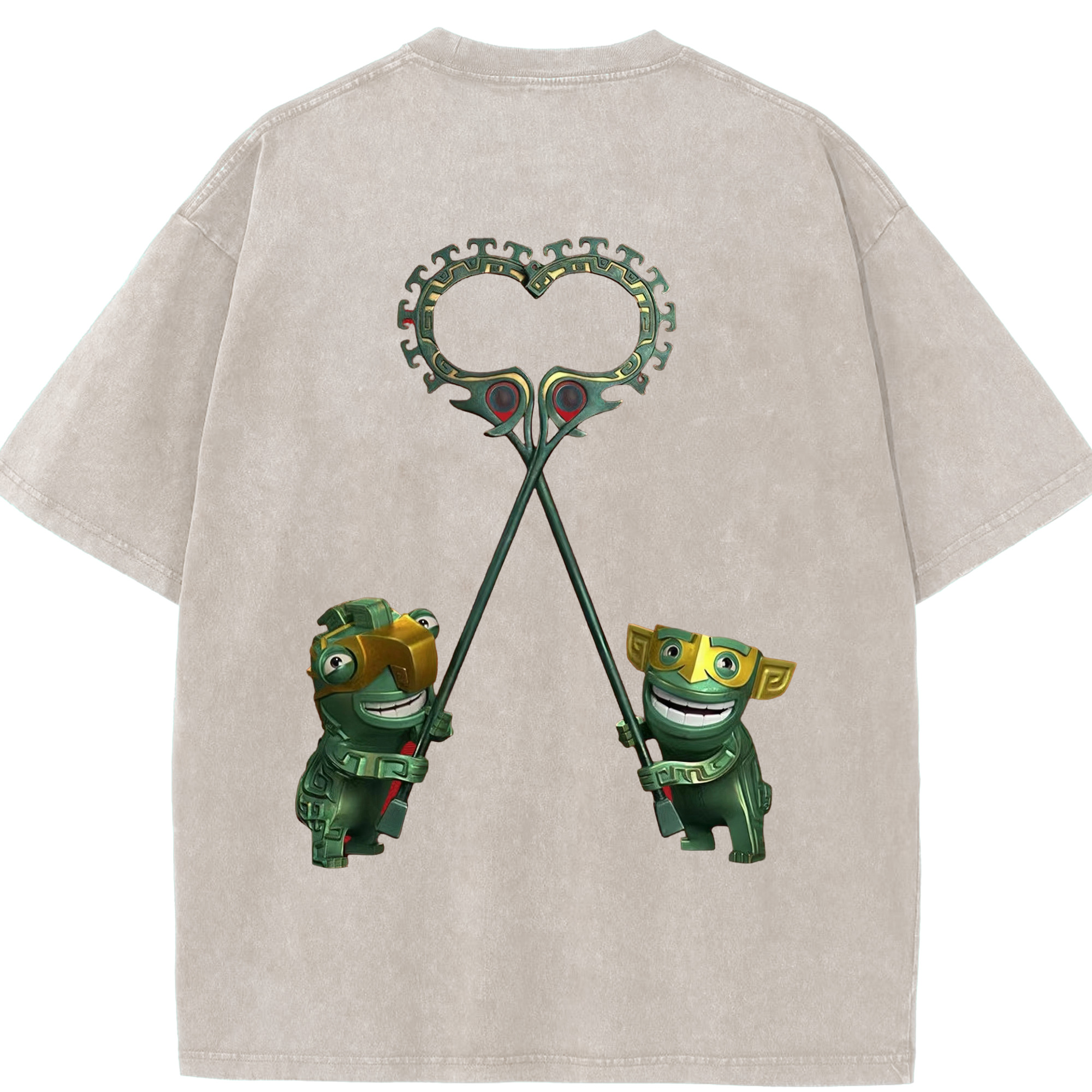 （画像用） Ne Zha 2 ナタ 魔童の大暴れ 綿100% ヴィンテージ風 半袖Tシャツ（背面プリント）