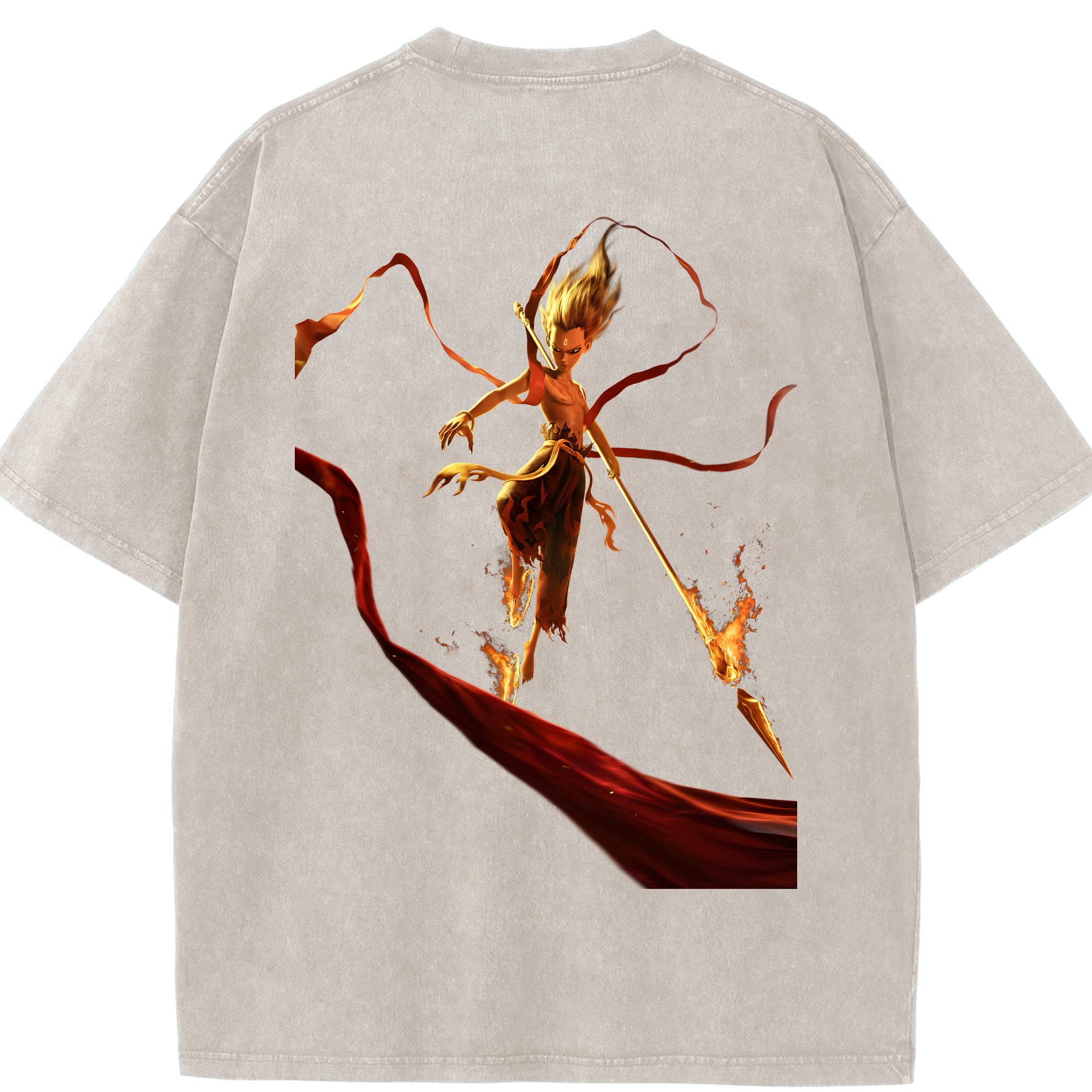 （画像用） Ne Zha 2 ナタ 魔童の大暴れ 綿100% ヴィンテージ風 半袖Tシャツ（背面プリント）