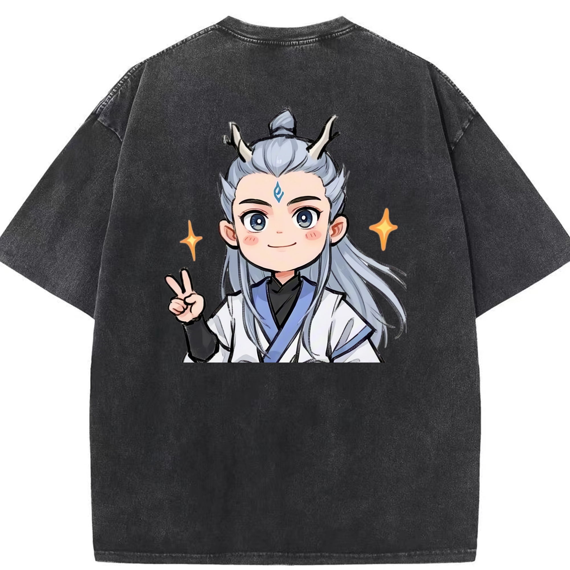 （画像用） Ne Zha 2 ナタ 魔童の大暴れ 綿100% ヴィンテージ風 半袖Tシャツ（背面プリント）