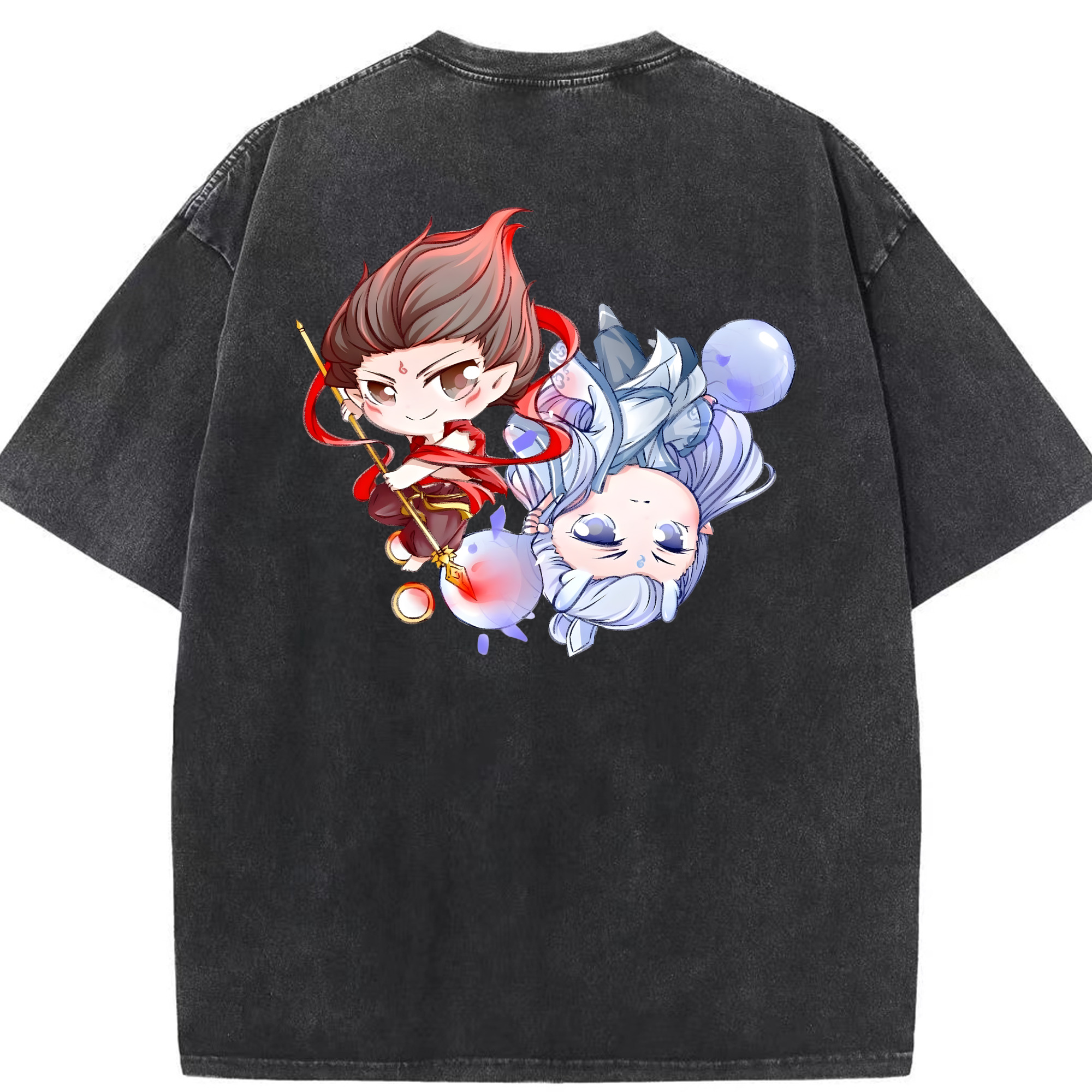 （画像用） Ne Zha 2 ナタ 魔童の大暴れ 綿100% ヴィンテージ風 半袖Tシャツ（背面プリント）