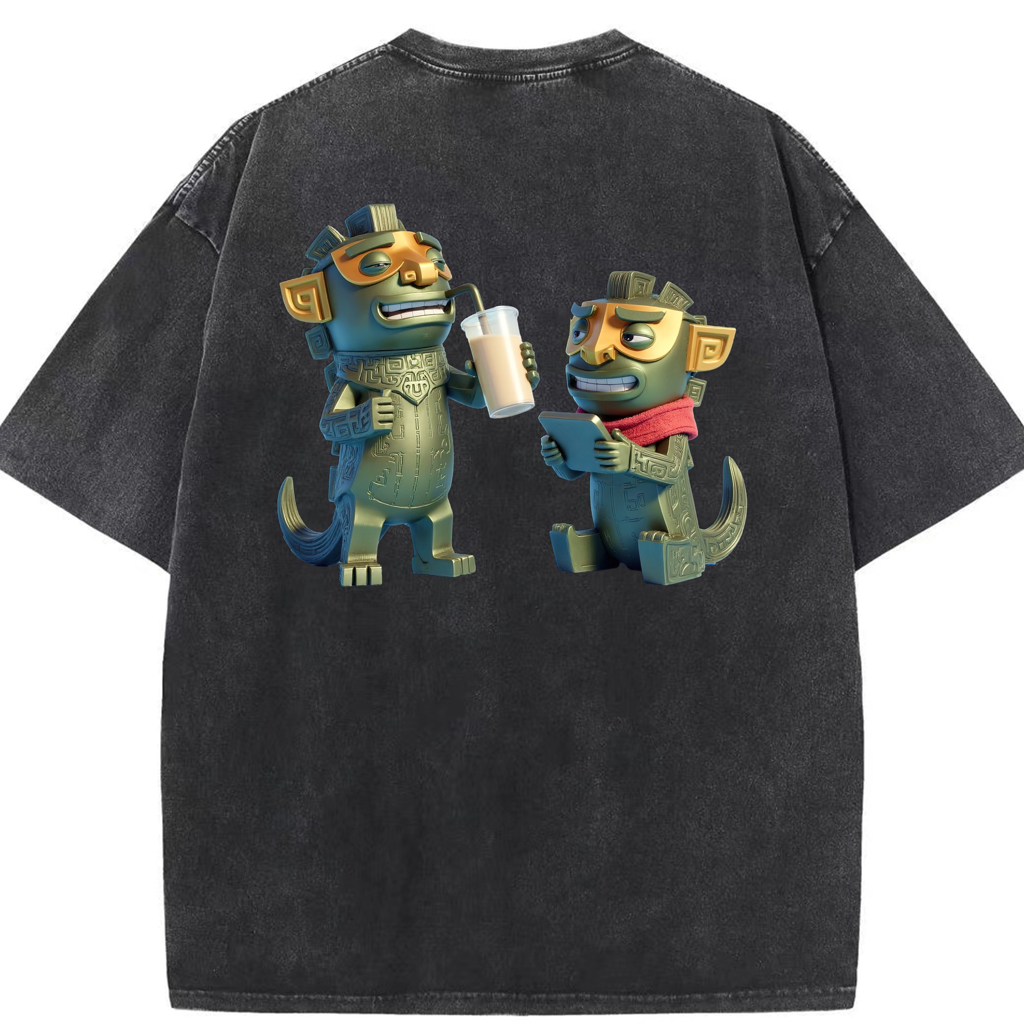 （画像用） Ne Zha 2 ナタ 魔童の大暴れ 綿100% ヴィンテージ風 半袖Tシャツ（背面プリント）