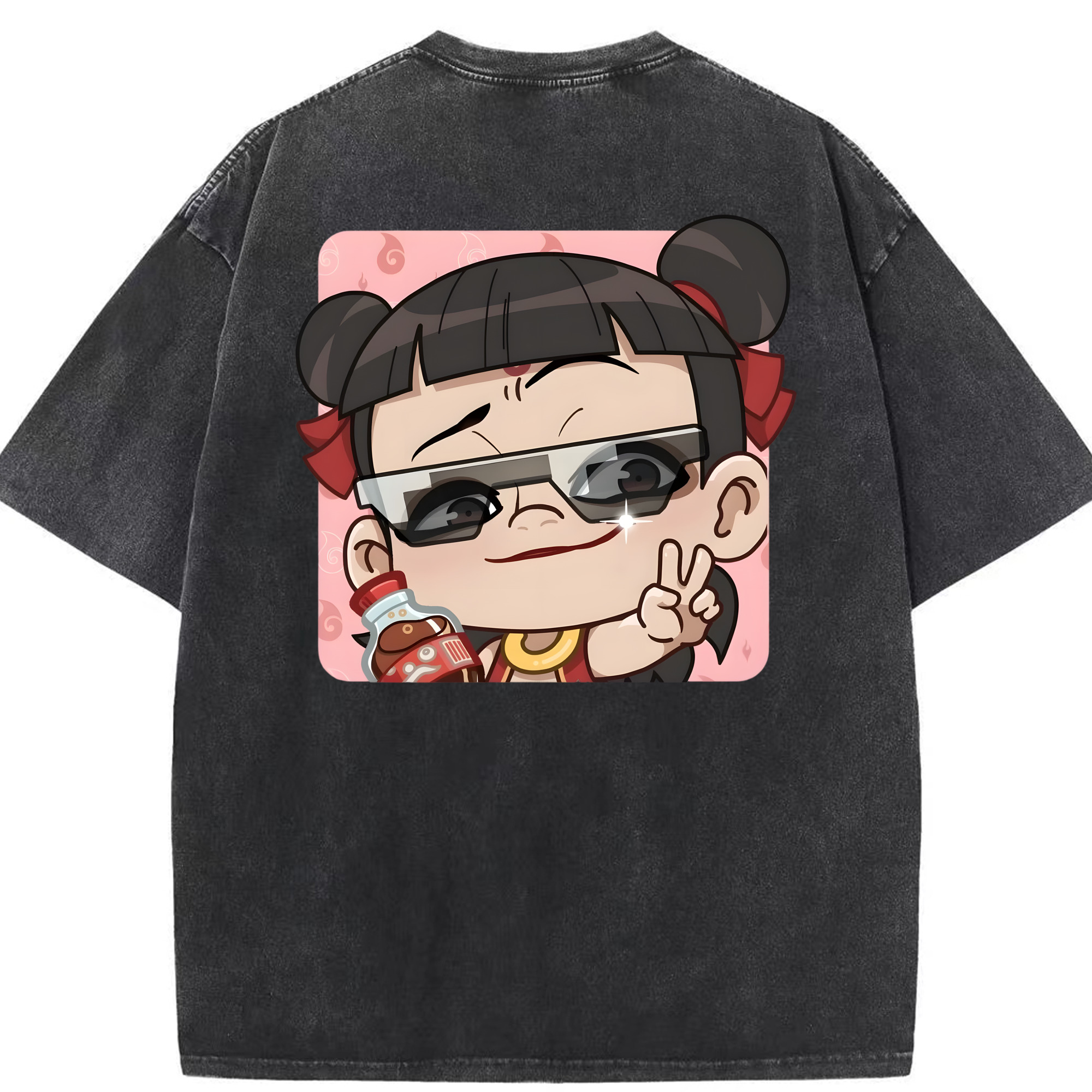 （画像用） Ne Zha 2 ナタ 魔童の大暴れ 綿100% ヴィンテージ風 半袖Tシャツ（背面プリント）