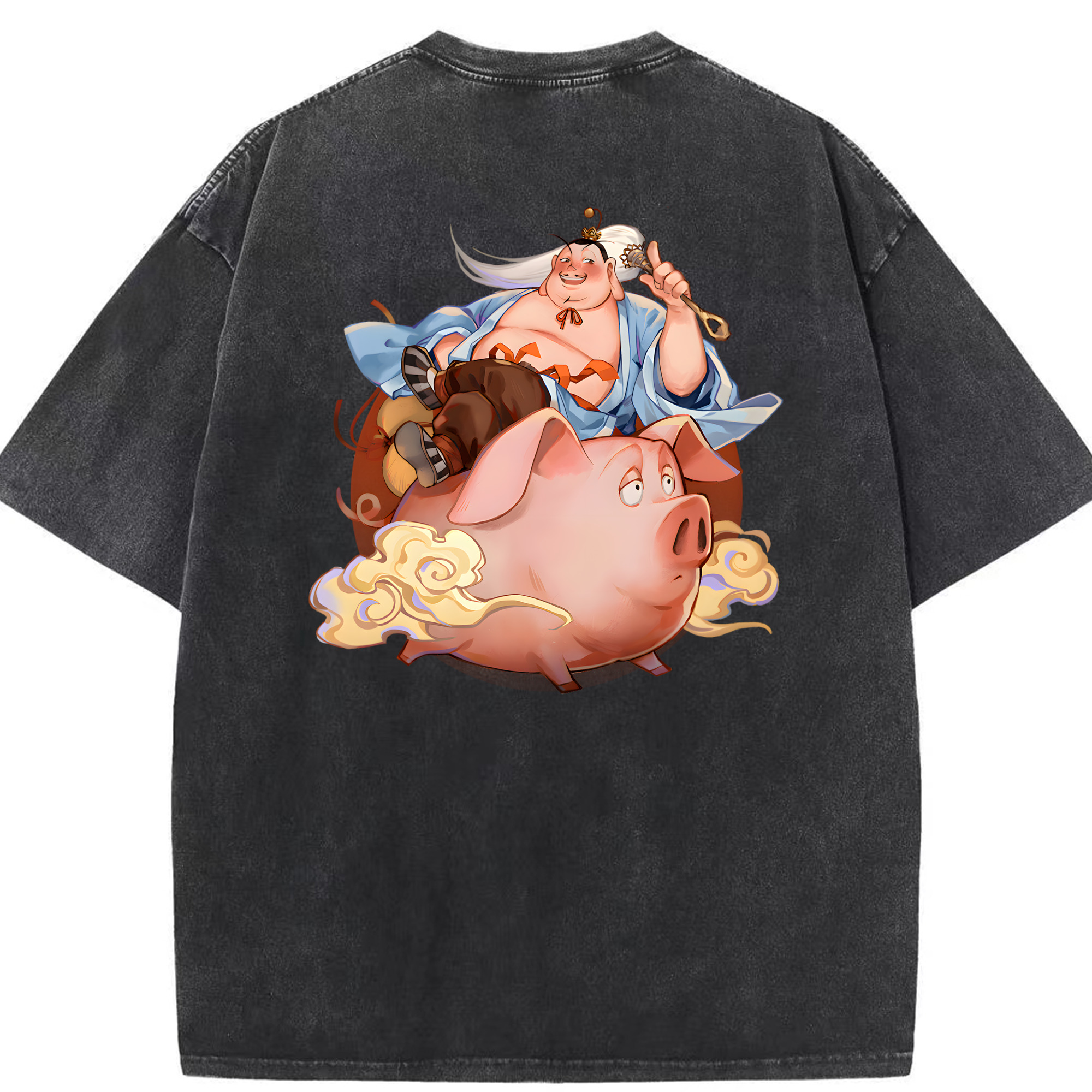 （画像用） Ne Zha 2 ナタ 魔童の大暴れ 綿100% ヴィンテージ風 半袖Tシャツ（背面プリント）
