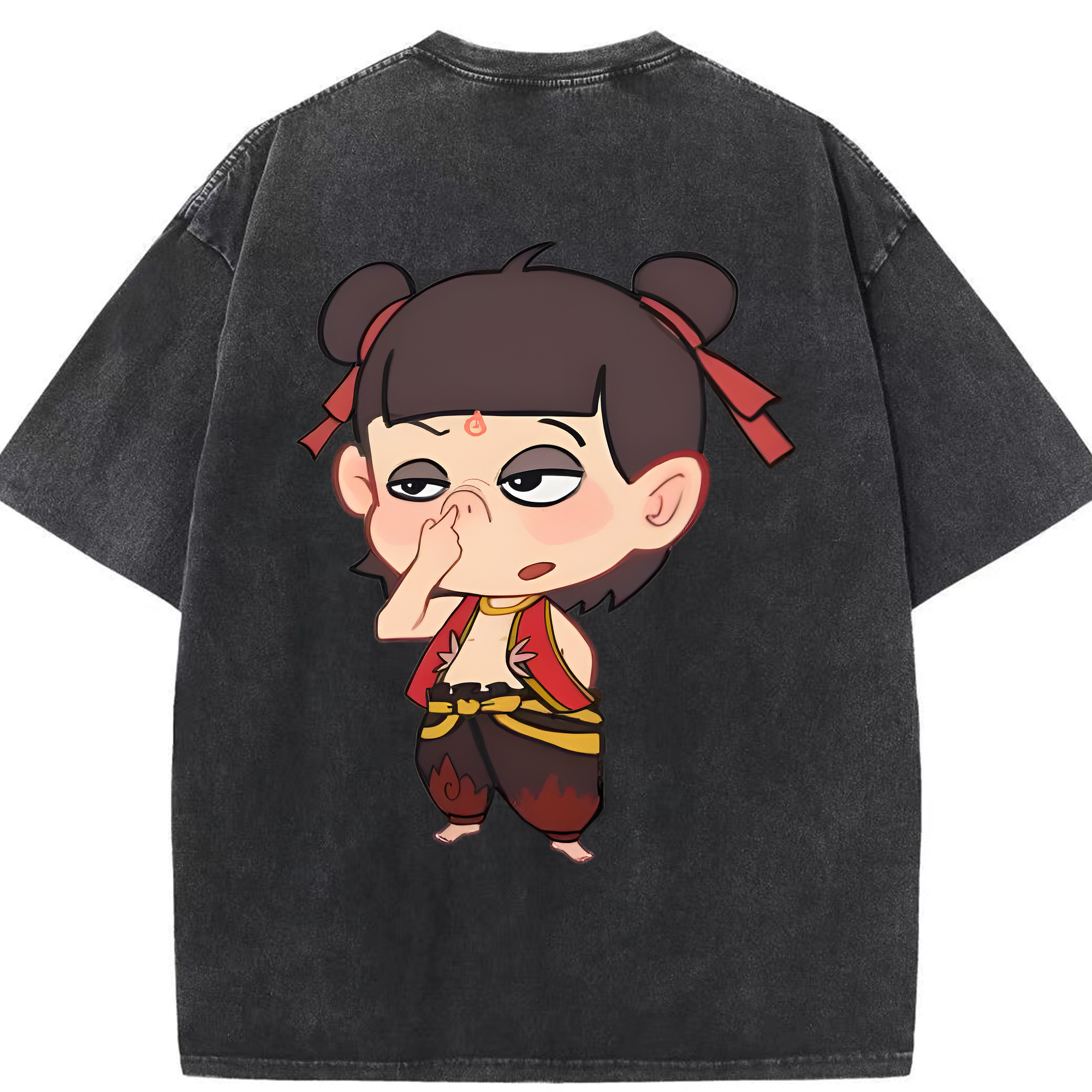 （画像用） Ne Zha 2 ナタ 魔童の大暴れ 綿100% ヴィンテージ風 半袖Tシャツ（背面プリント）