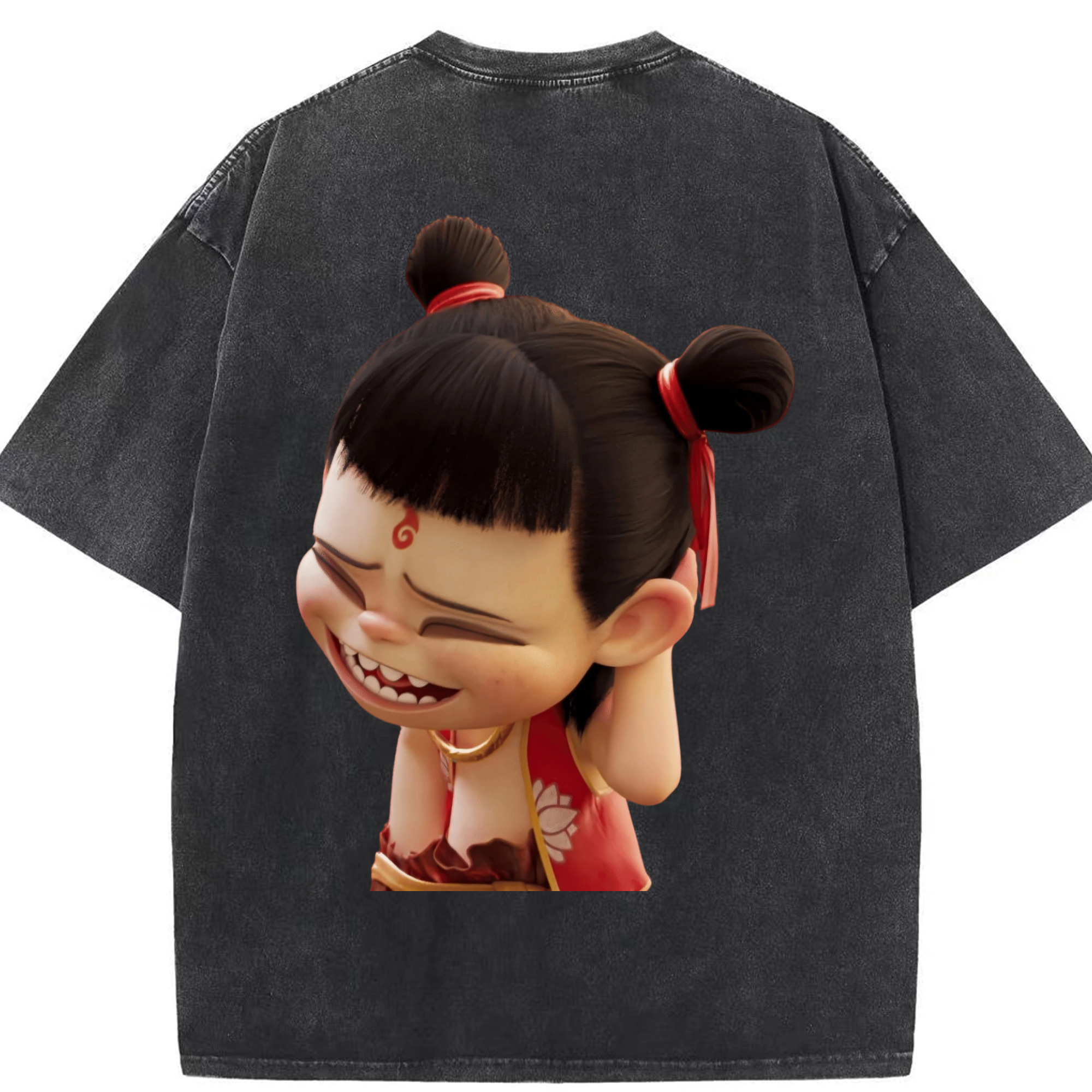 （画像用） Ne Zha 2 ナタ 魔童の大暴れ 綿100% ヴィンテージ風 半袖Tシャツ（背面プリント）