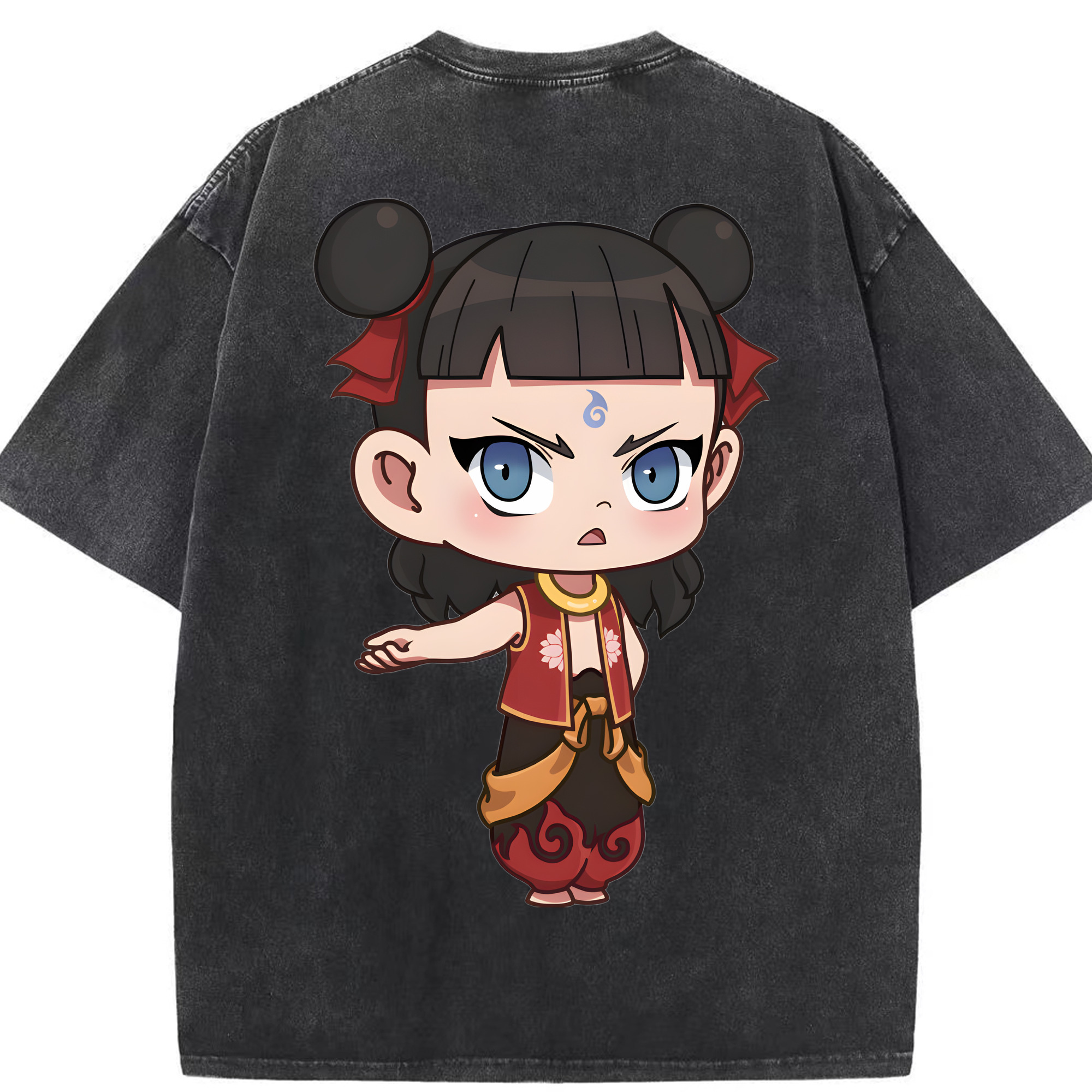（画像用） Ne Zha 2 ナタ 魔童の大暴れ 綿100% ヴィンテージ風 半袖Tシャツ（背面プリント）