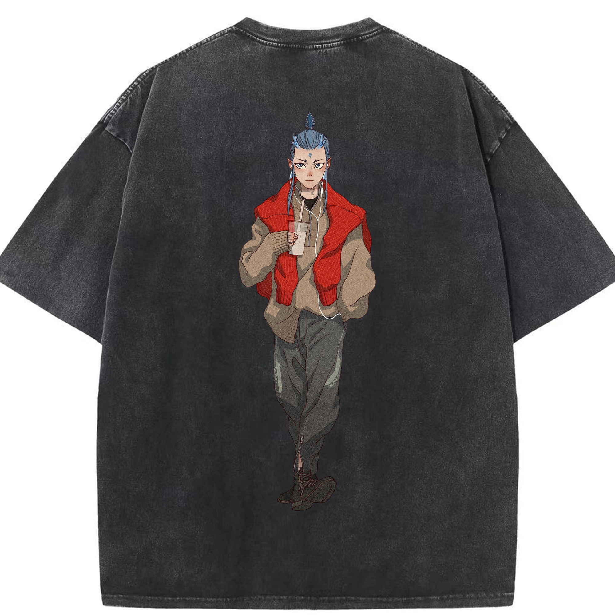 （画像用） Ne Zha 2 ナタ 魔童の大暴れ 綿100% ヴィンテージ風 半袖Tシャツ（背面プリント）