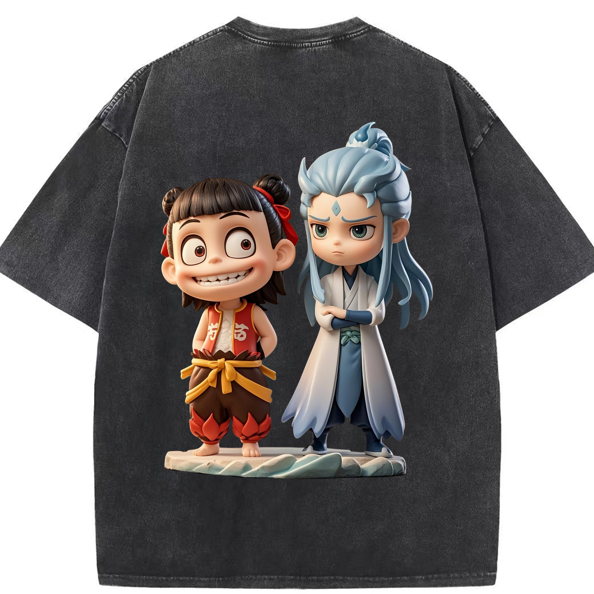 （画像用） Ne Zha 2 ナタ 魔童の大暴れ 綿100% ヴィンテージ風 半袖Tシャツ（背面プリント）