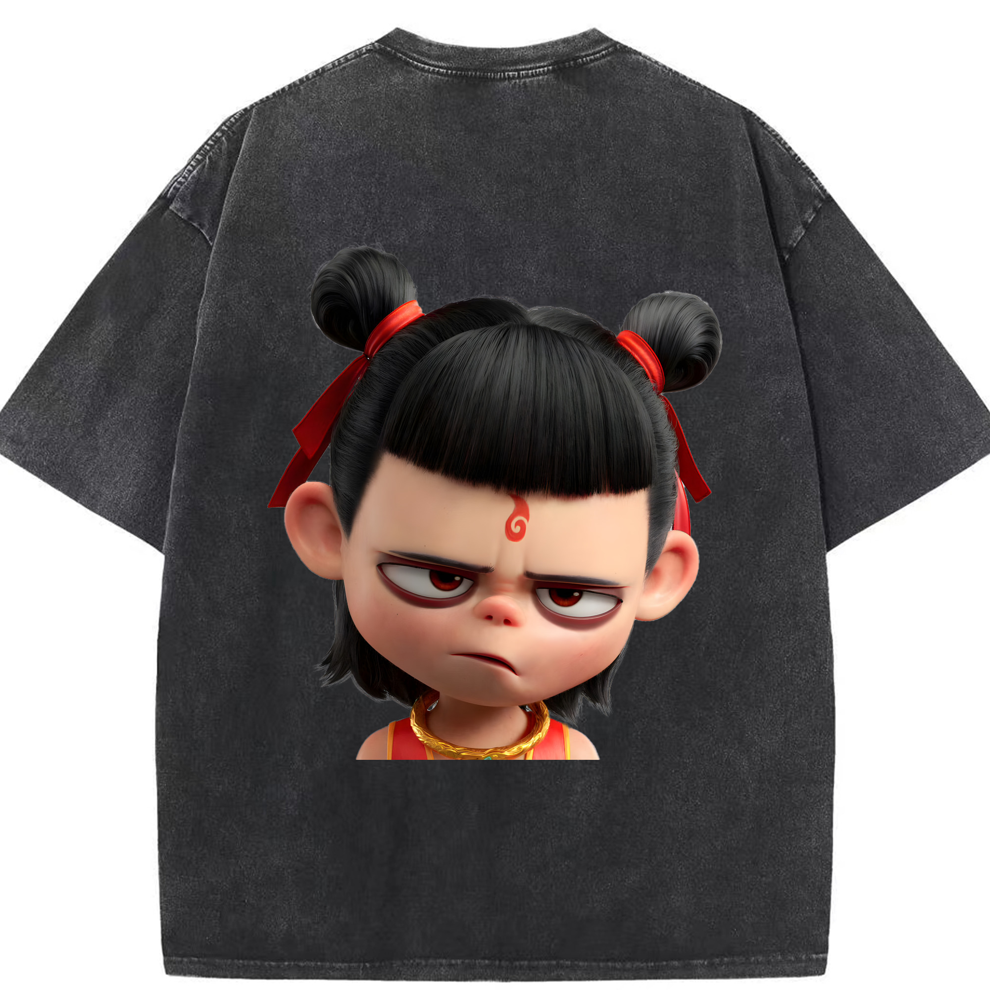 （画像用） Ne Zha 2 ナタ 魔童の大暴れ 綿100% ヴィンテージ風 半袖Tシャツ（背面プリント）