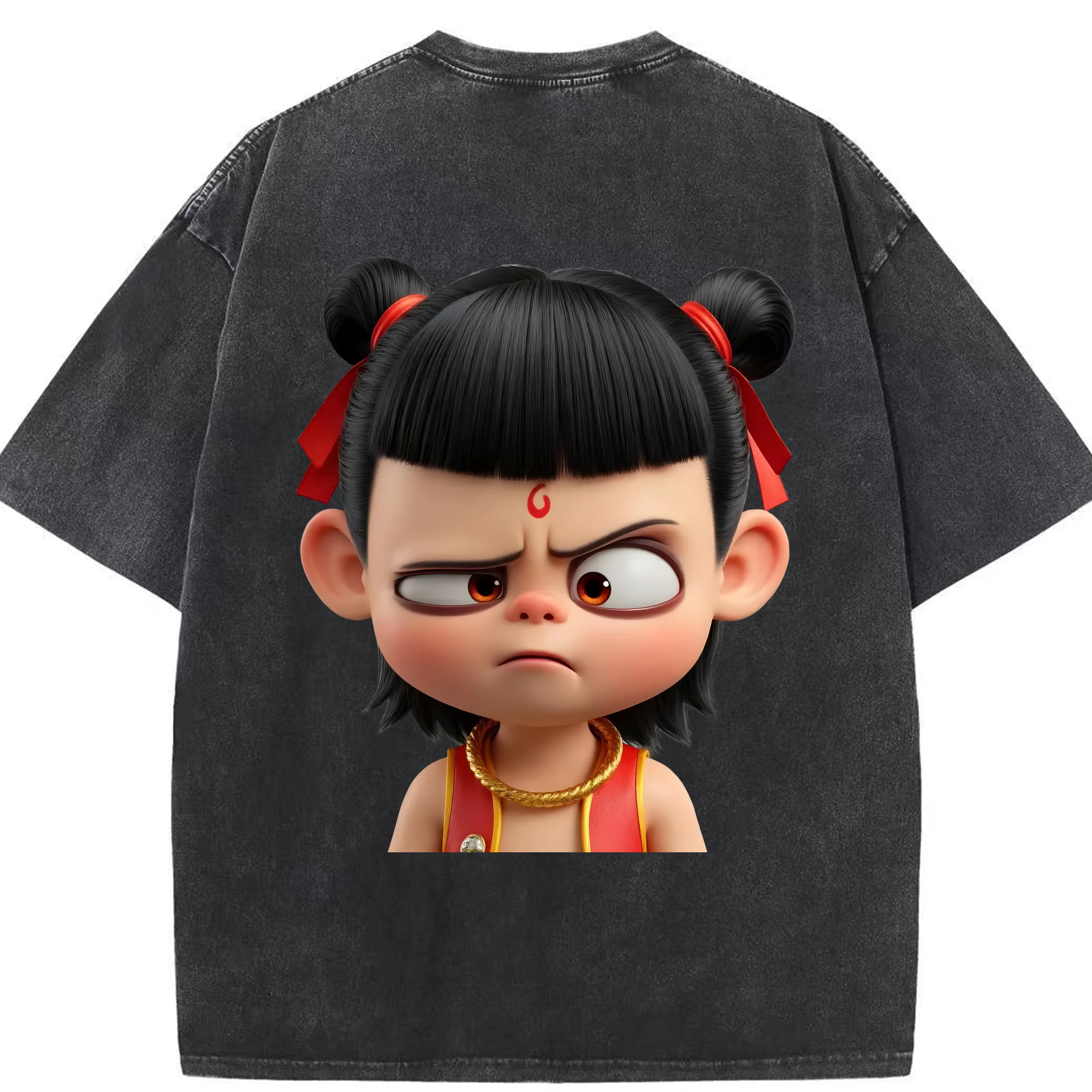 （画像用） Ne Zha 2 ナタ 魔童の大暴れ 綿100% ヴィンテージ風 半袖Tシャツ（背面プリント）