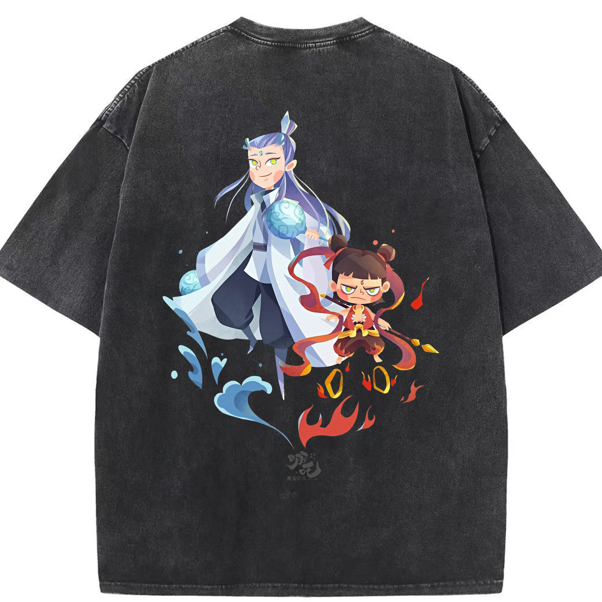 （画像用） Ne Zha 2 ナタ 魔童の大暴れ 綿100% ヴィンテージ風 半袖Tシャツ（背面プリント）