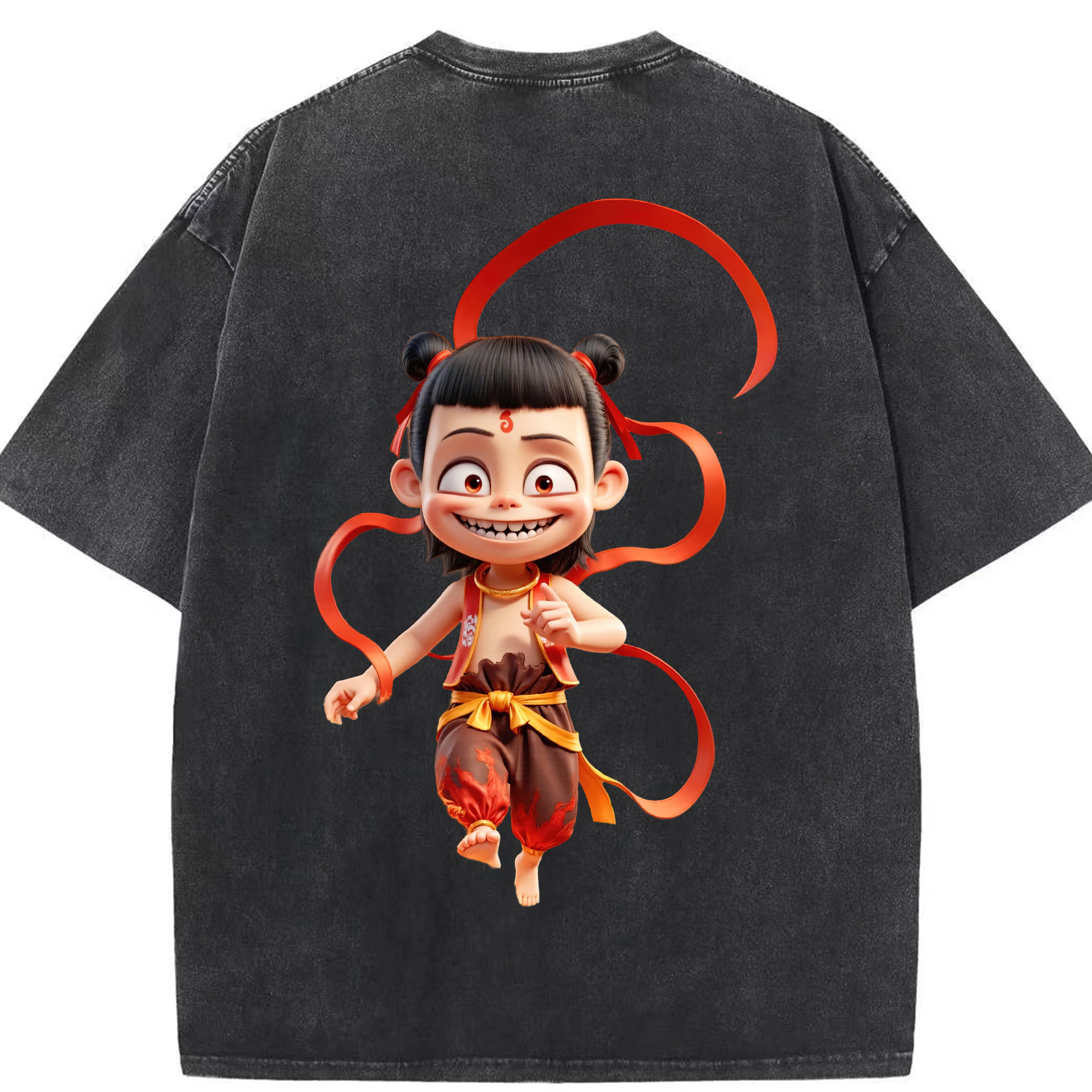 （画像用） Ne Zha 2 ナタ 魔童の大暴れ 綿100% ヴィンテージ風 半袖Tシャツ（背面プリント）