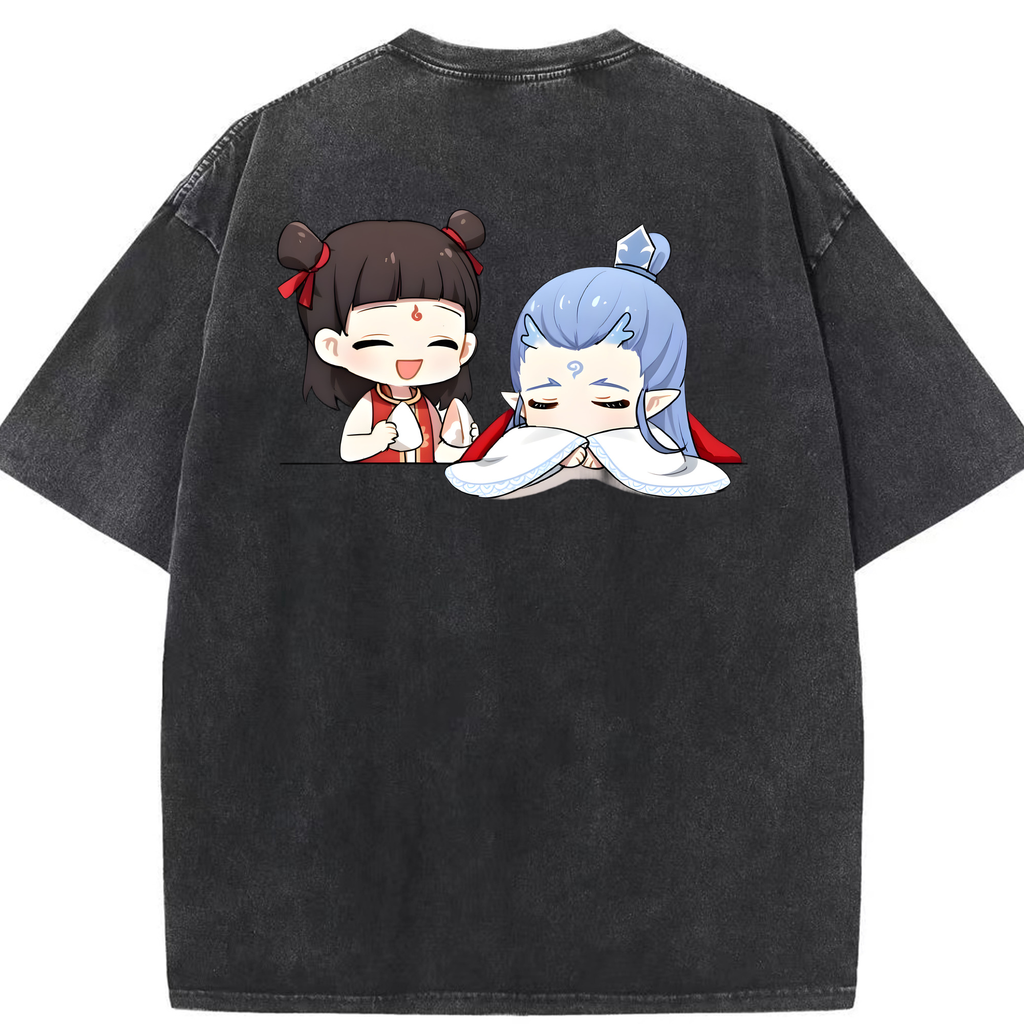 （画像用） Ne Zha 2 ナタ 魔童の大暴れ 綿100% ヴィンテージ風 半袖Tシャツ（背面プリント）