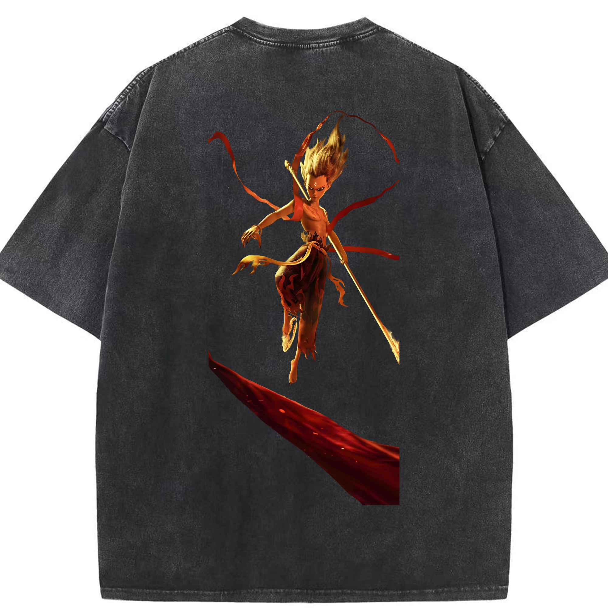 （画像用） Ne Zha 2 ナタ 魔童の大暴れ 綿100% ヴィンテージ風 半袖Tシャツ（背面プリント）
