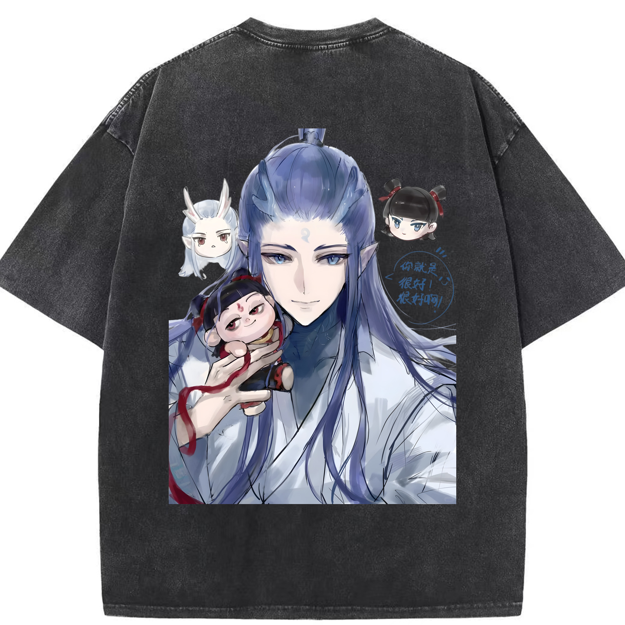 （画像用） Ne Zha 2 ナタ 魔童の大暴れ 綿100% ヴィンテージ風 半袖Tシャツ（背面プリント）
