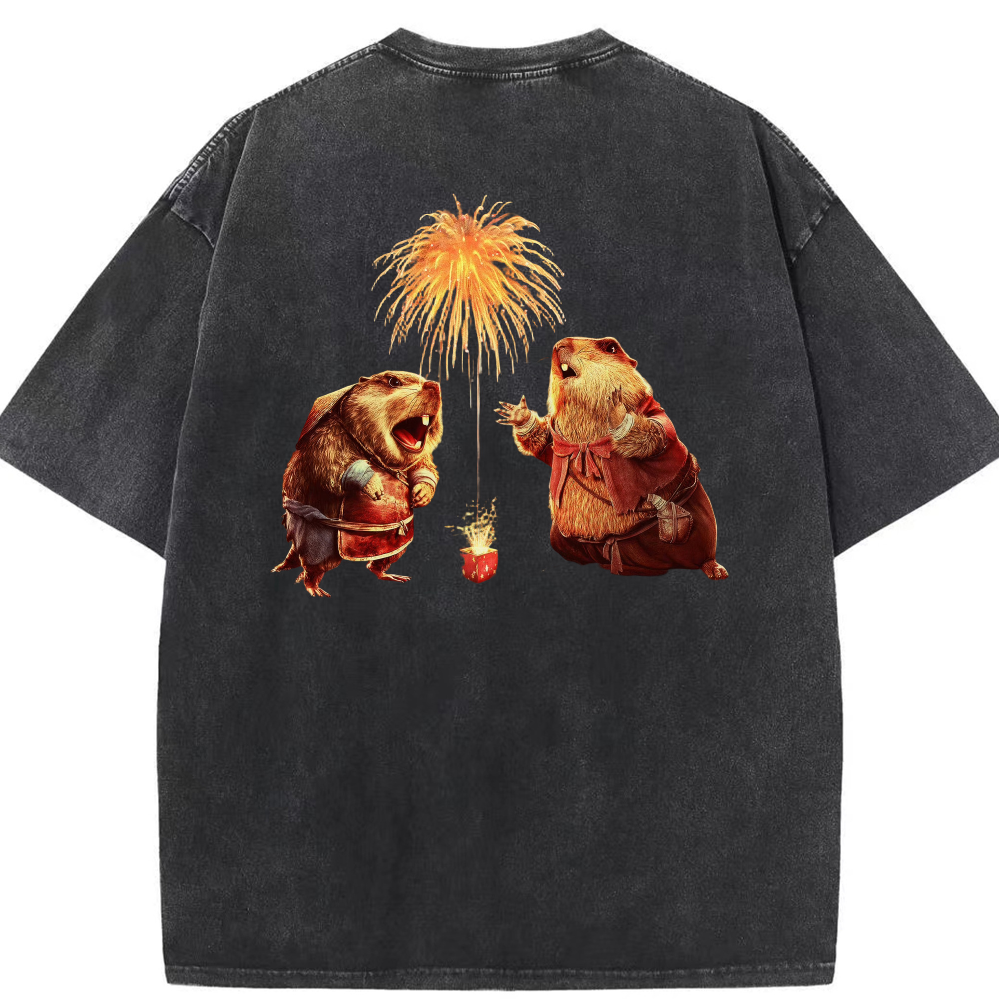 （画像用） Ne Zha 2 ナタ 魔童の大暴れ 綿100% ヴィンテージ風 半袖Tシャツ（背面プリント）