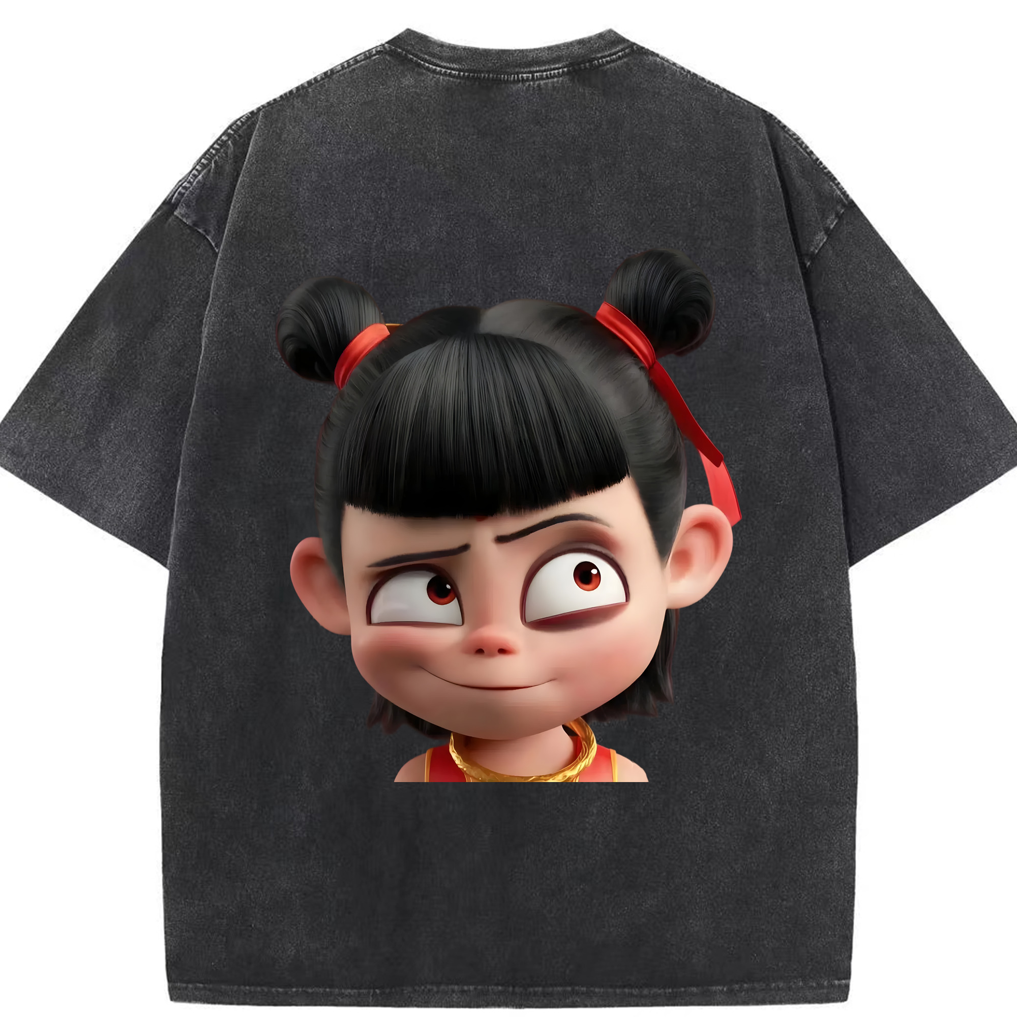 （画像用） Ne Zha 2 ナタ 魔童の大暴れ 綿100% ヴィンテージ風 半袖Tシャツ（背面プリント）