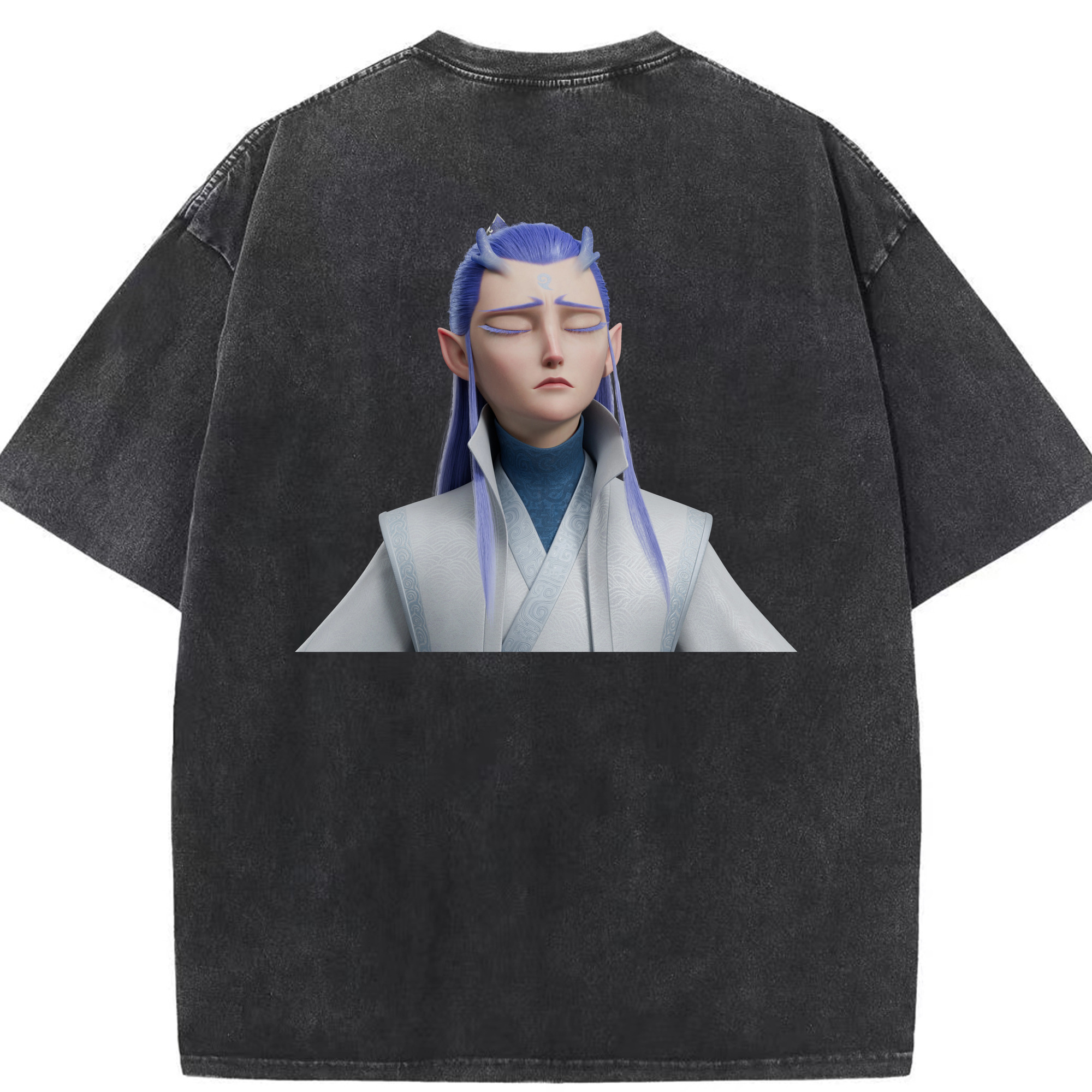 （画像用） Ne Zha 2 ナタ 魔童の大暴れ 綿100% ヴィンテージ風 半袖Tシャツ（背面プリント）