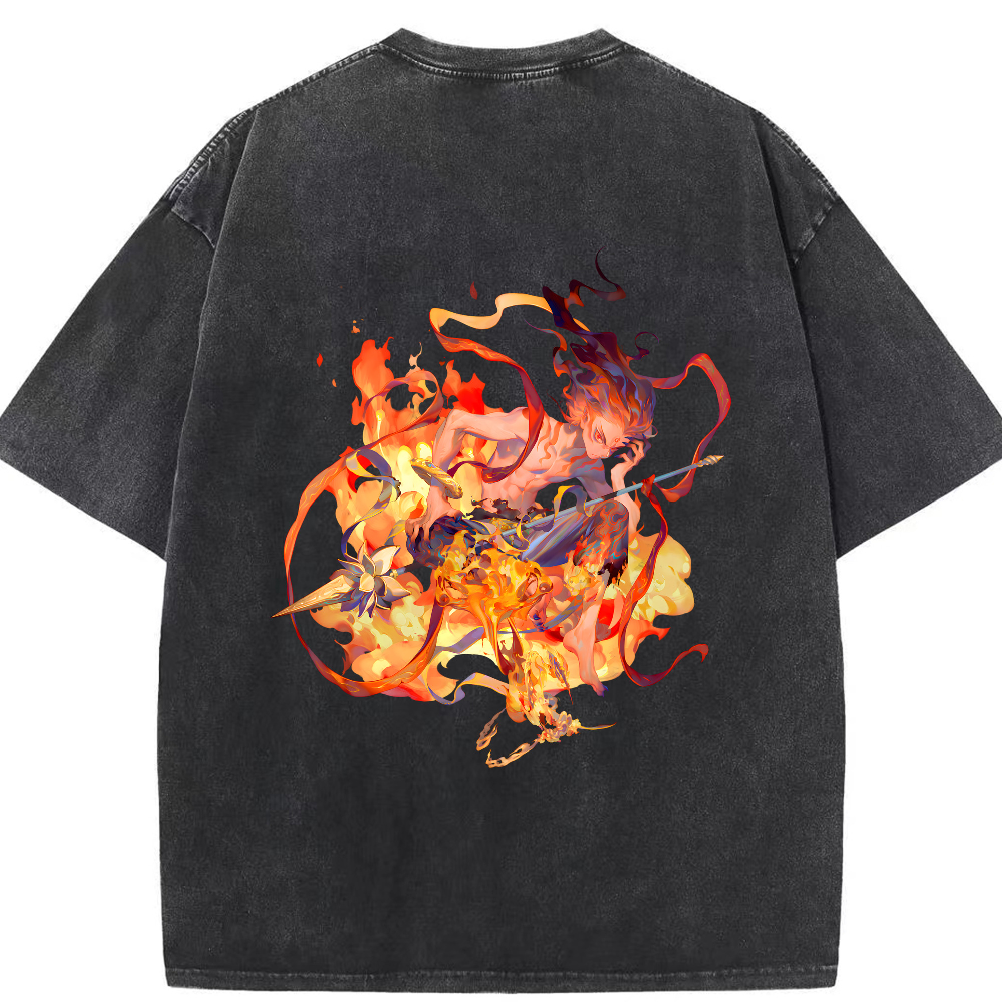 （画像用） Ne Zha 2 ナタ 魔童の大暴れ 綿100% ヴィンテージ風 半袖Tシャツ（背面プリント）