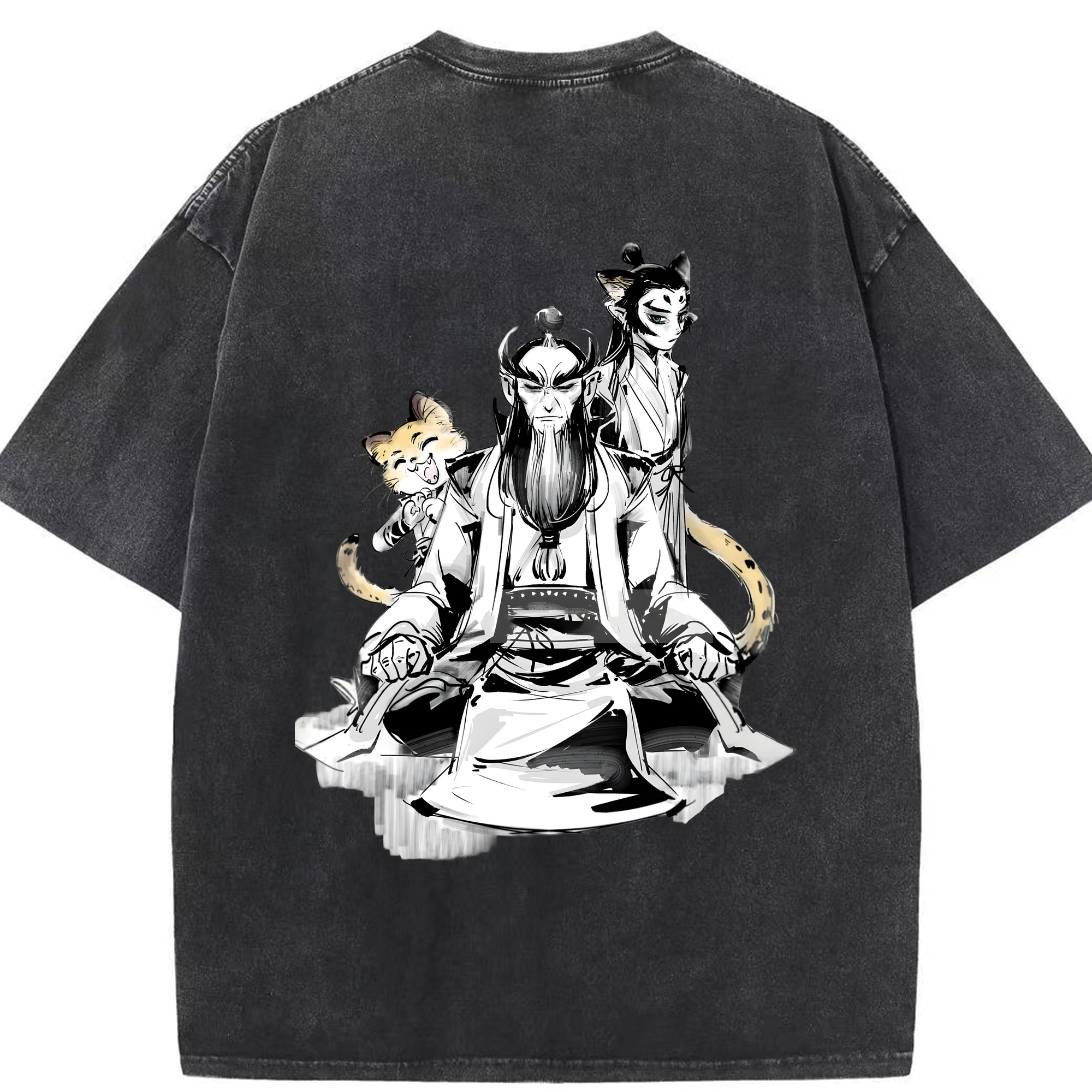 （画像用） Ne Zha 2 ナタ 魔童の大暴れ 綿100% ヴィンテージ風 半袖Tシャツ（背面プリント）