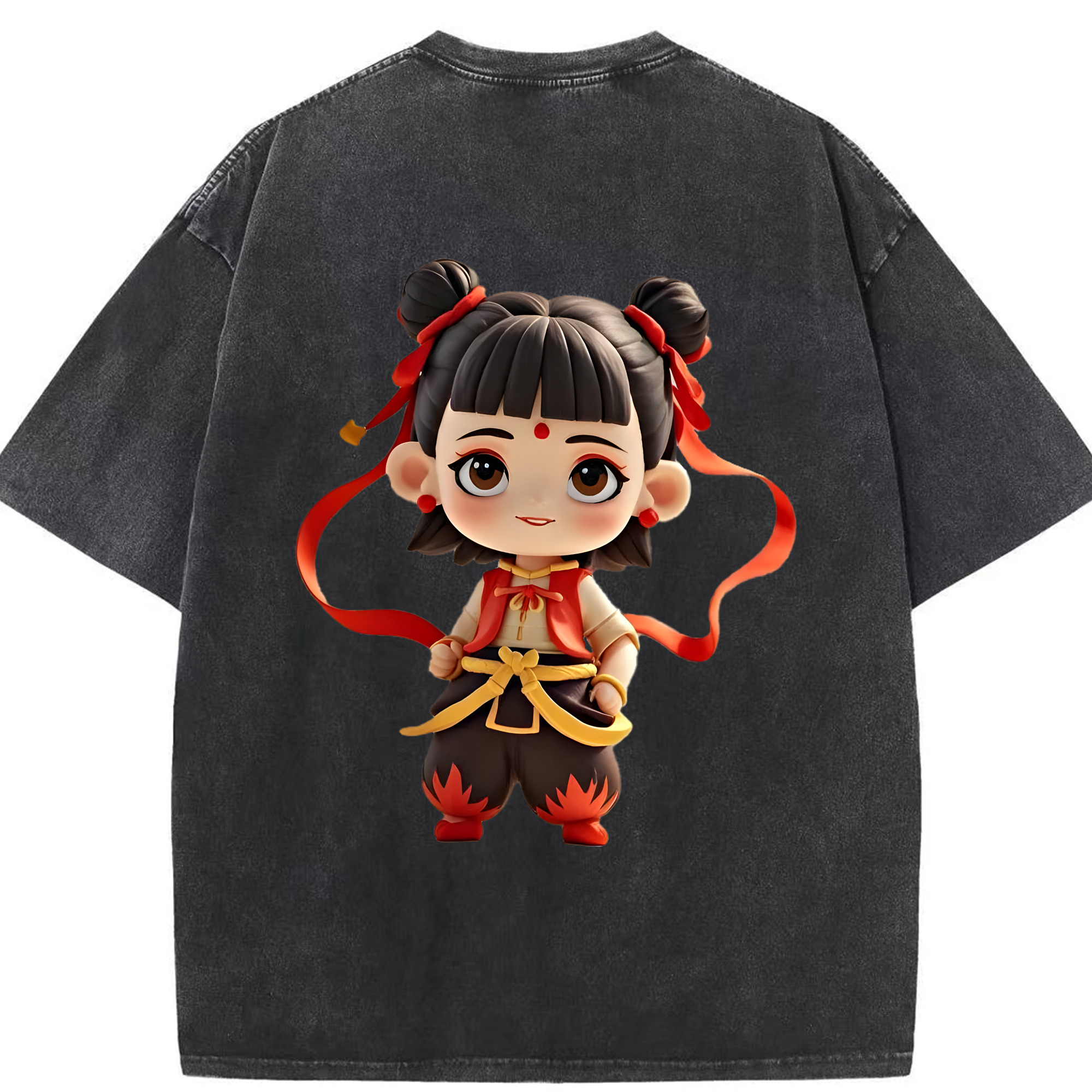 （画像用） Ne Zha 2 ナタ 魔童の大暴れ 綿100% ヴィンテージ風 半袖Tシャツ（背面プリント）