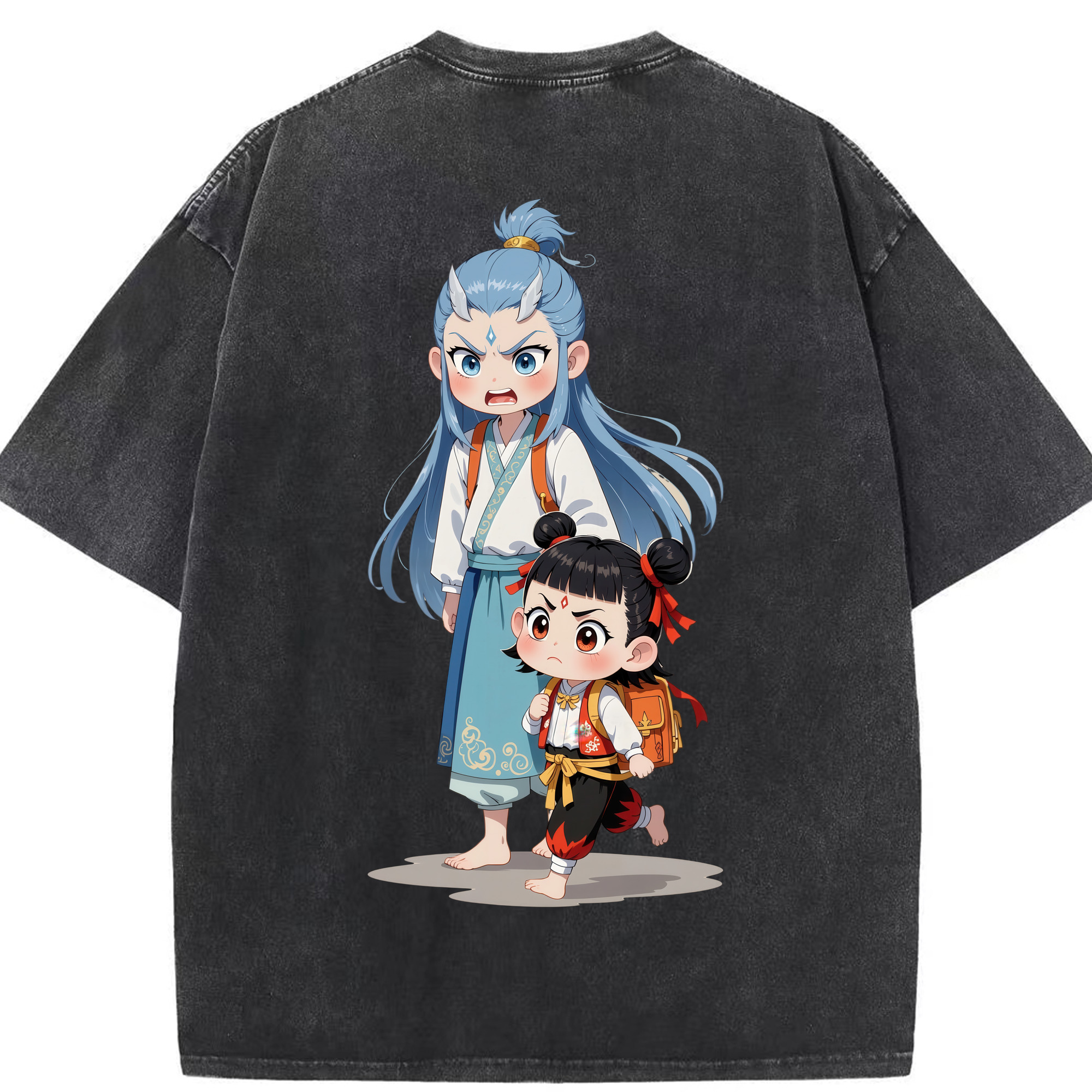 （画像用） Ne Zha 2 ナタ 魔童の大暴れ 綿100% ヴィンテージ風 半袖Tシャツ（背面プリント）