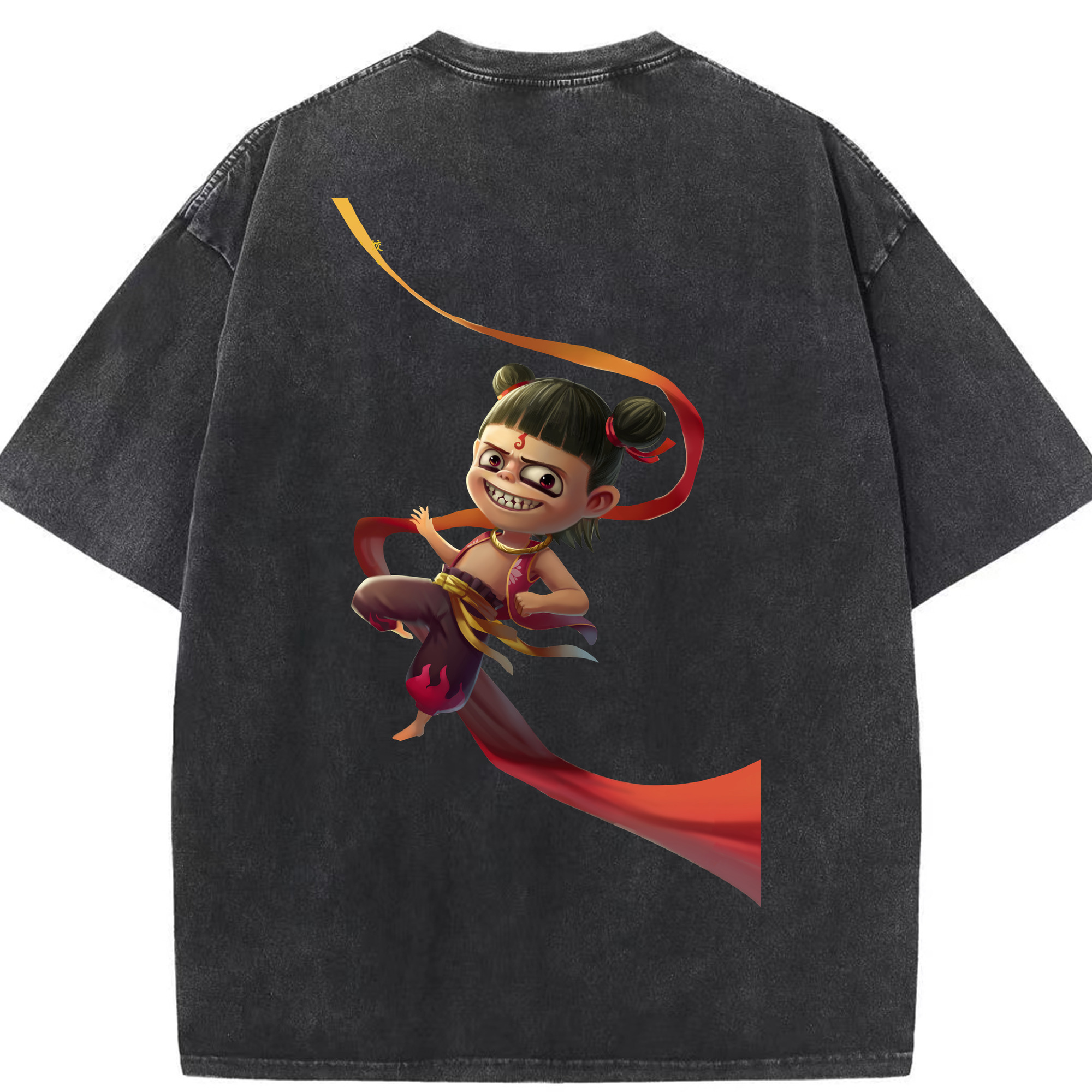 （画像用） Ne Zha 2 ナタ 魔童の大暴れ 綿100% ヴィンテージ風 半袖Tシャツ（背面プリント）
