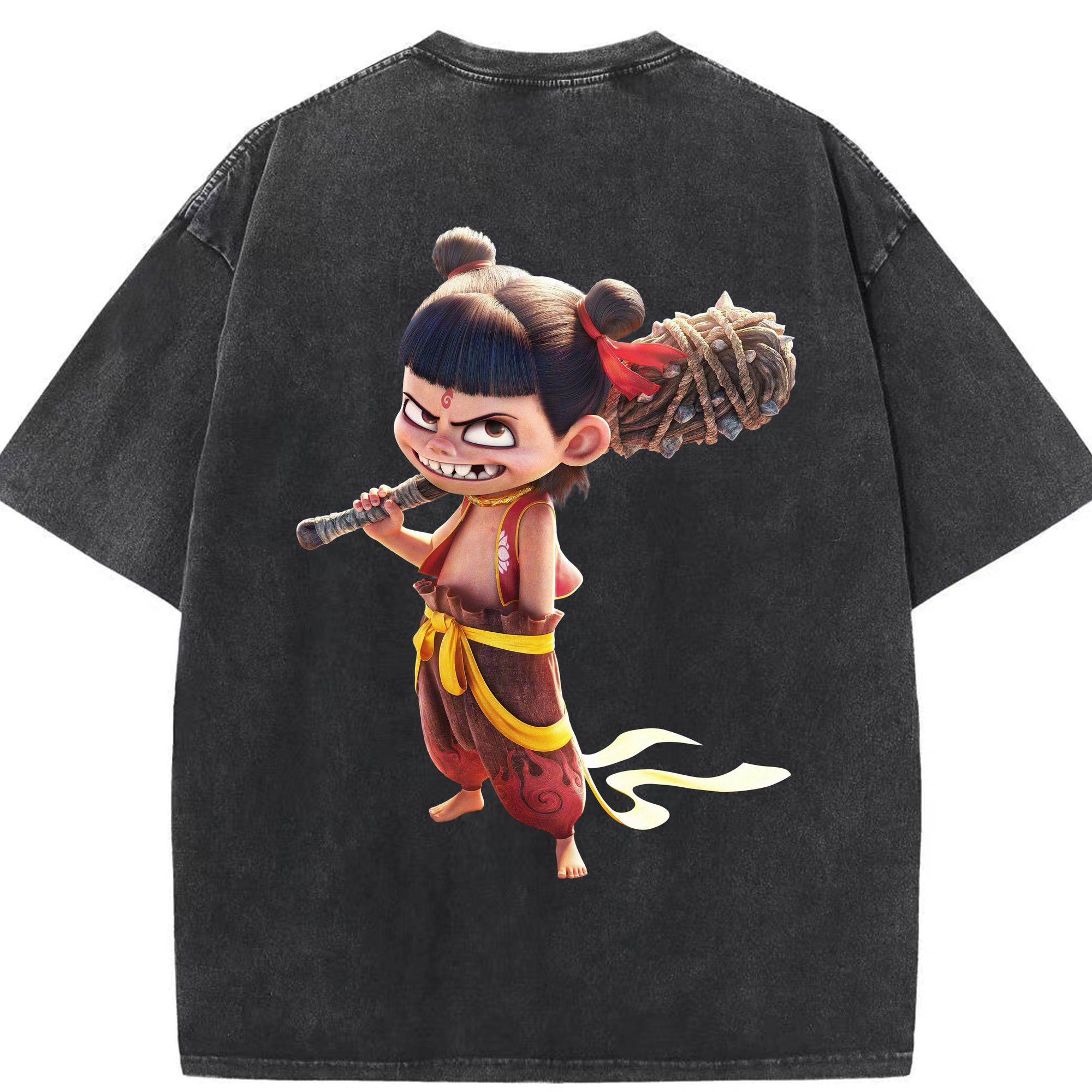 （画像用） Ne Zha 2 ナタ 魔童の大暴れ 綿100% ヴィンテージ風 半袖Tシャツ（背面プリント）