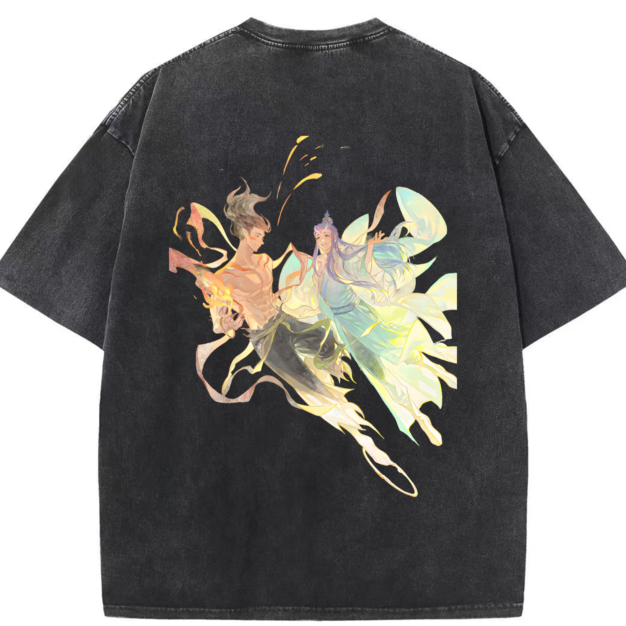 （画像用） Ne Zha 2 ナタ 魔童の大暴れ 綿100% ヴィンテージ風 半袖Tシャツ（背面プリント）