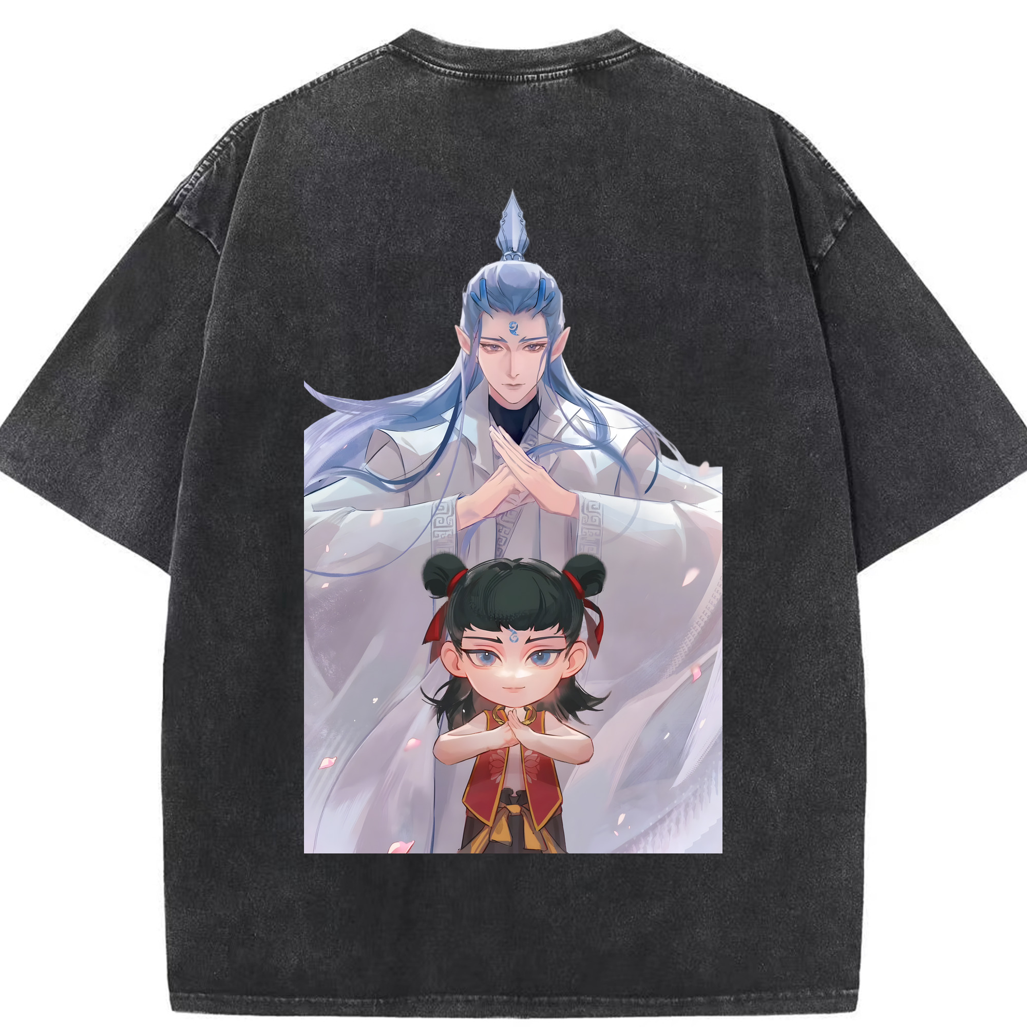 （画像用） Ne Zha 2 ナタ 魔童の大暴れ 綿100% ヴィンテージ風 半袖Tシャツ（背面プリント）