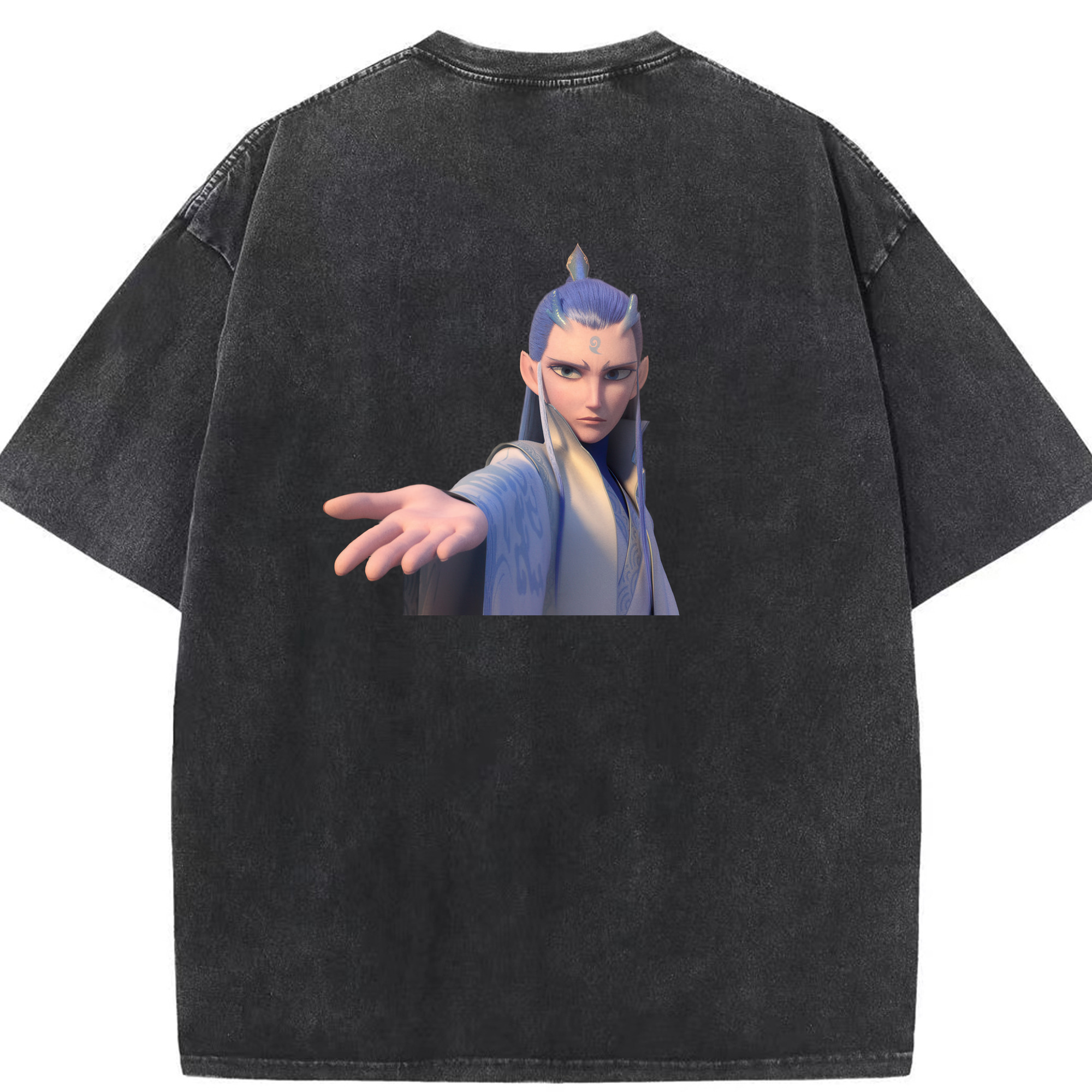 （画像用） Ne Zha 2 ナタ 魔童の大暴れ 綿100% ヴィンテージ風 半袖Tシャツ（背面プリント）